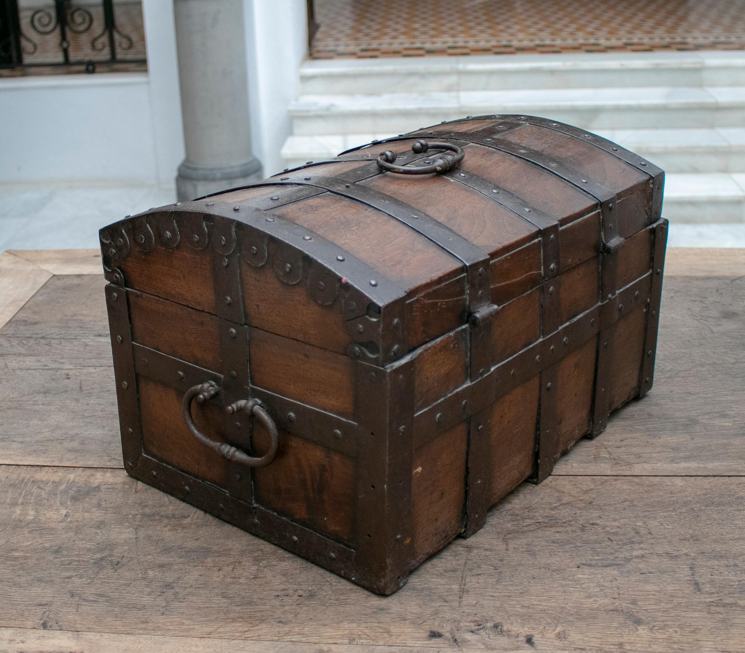 18th Century Spanish Walnut Chest with Wrought Iron Fittings 3