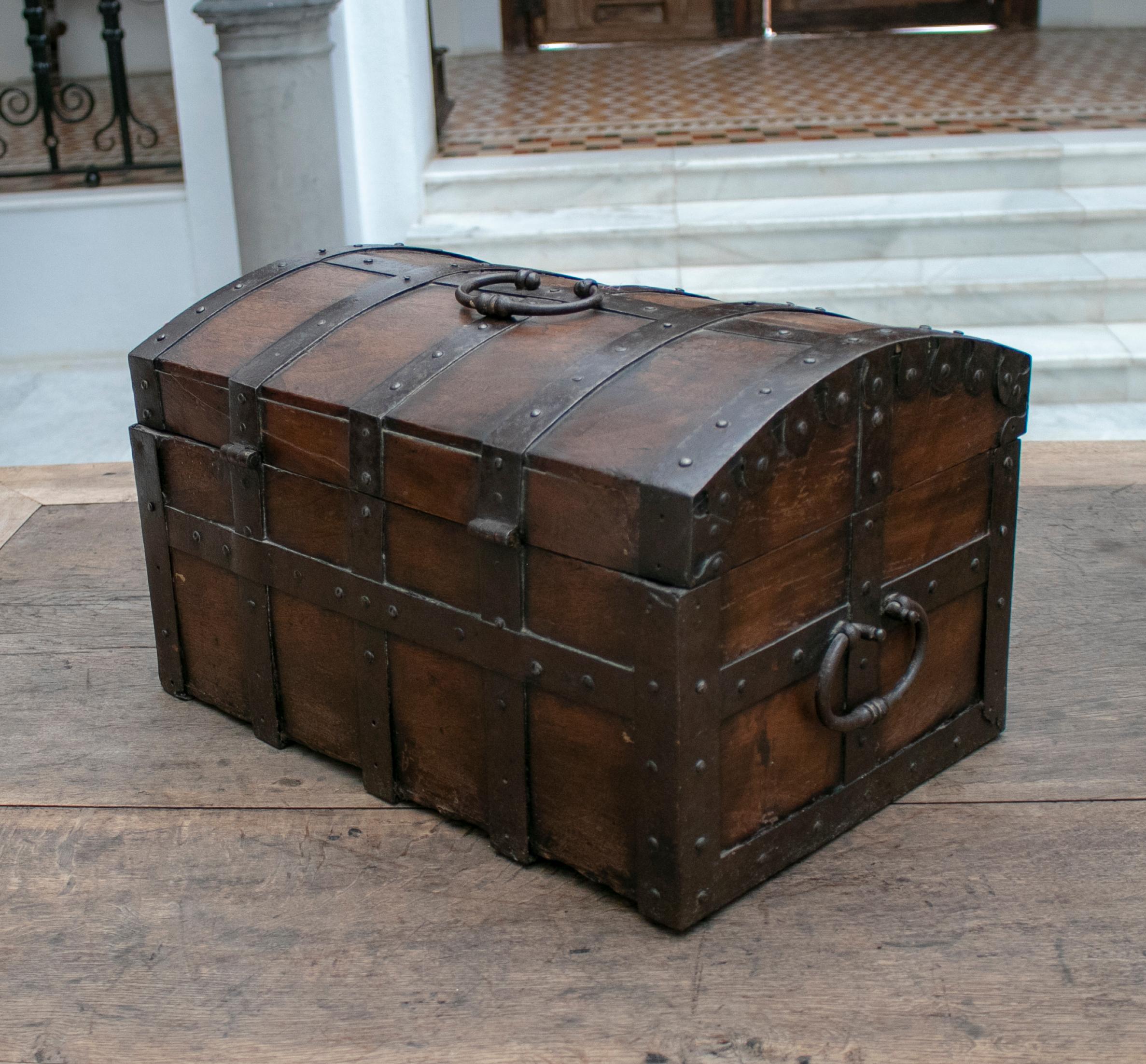 18th Century Spanish Walnut Chest with Wrought Iron Fittings 4