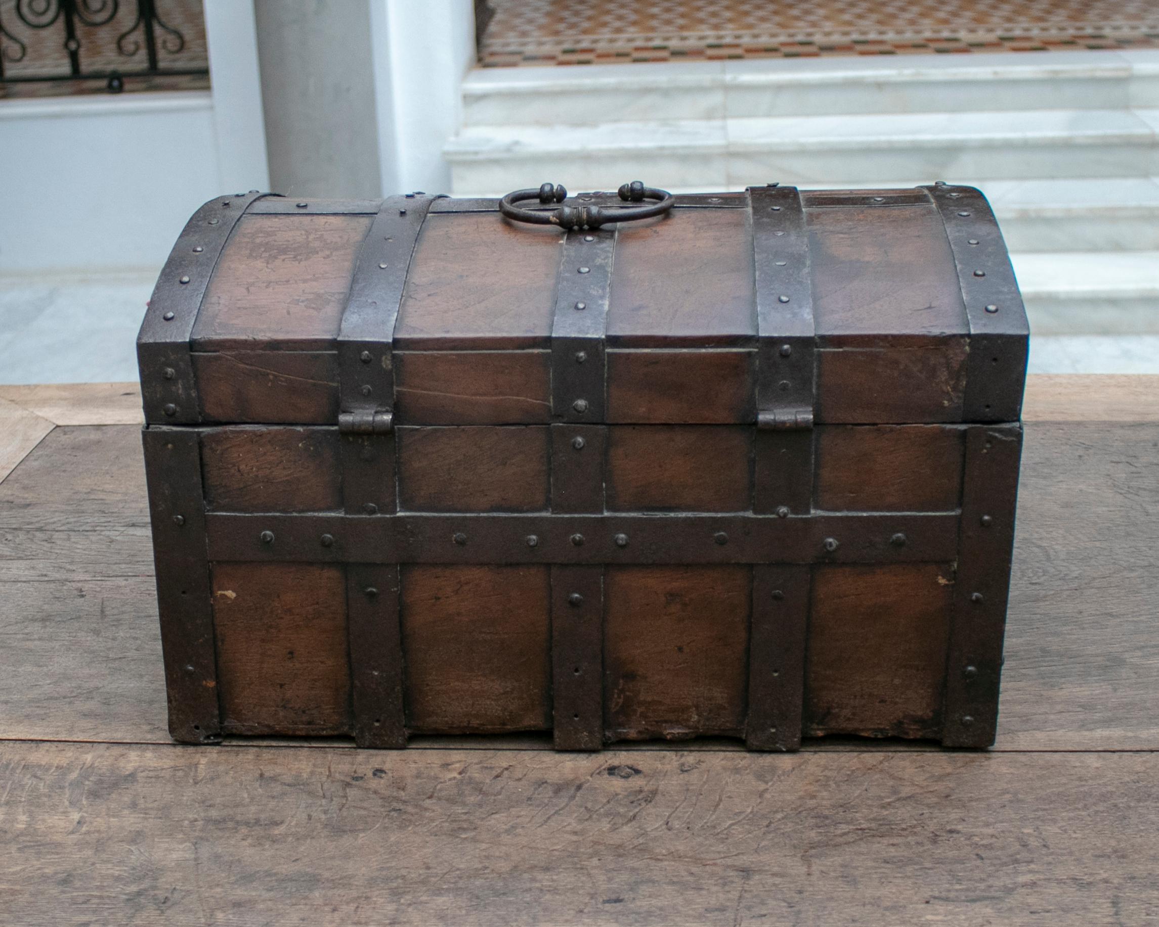 18th Century Spanish Walnut Chest with Wrought Iron Fittings 5