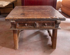 18th Century Spanish Walnut Coffee Table with Carved Drawer