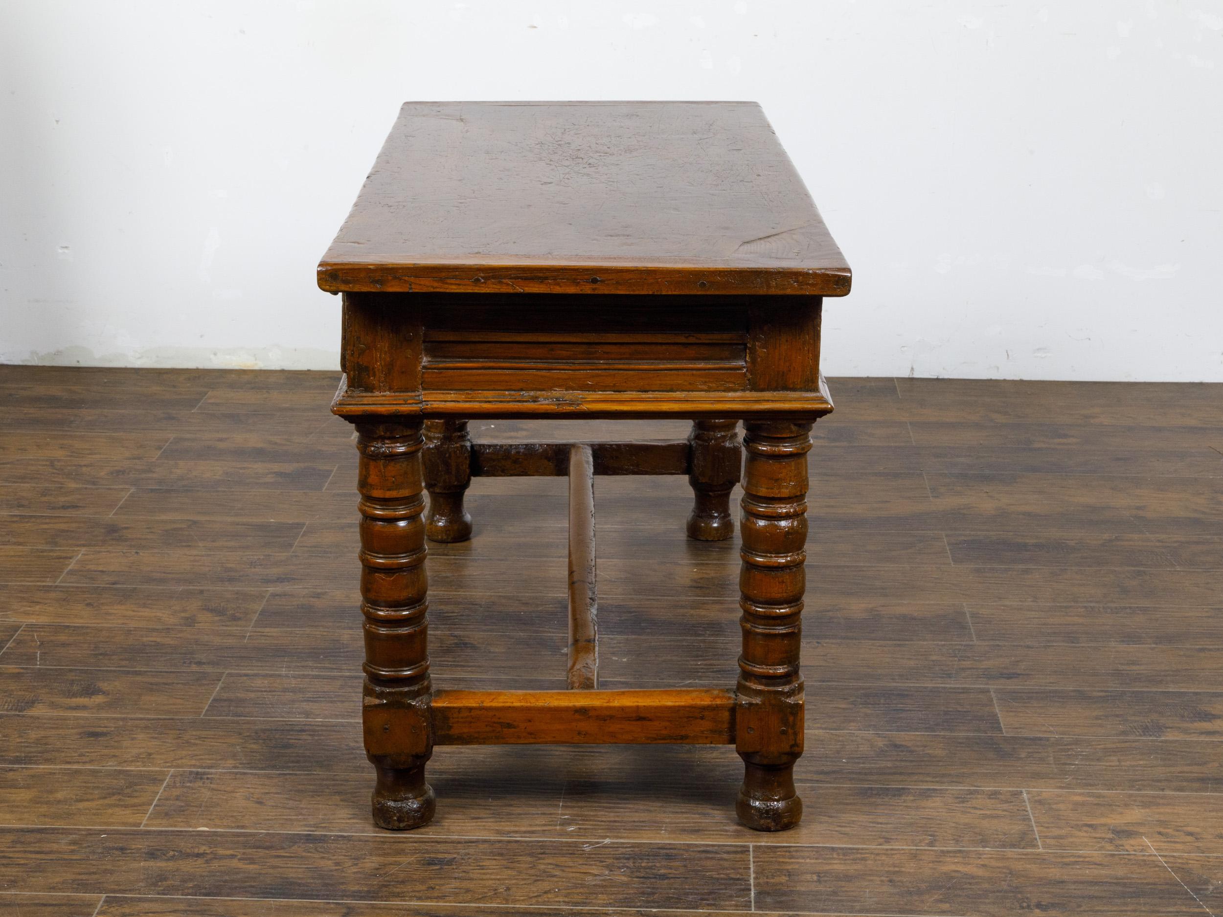 18th Century and Earlier 18th Century Spanish Walnut Console Table with Carved Drawers and Baluster Legs For Sale
