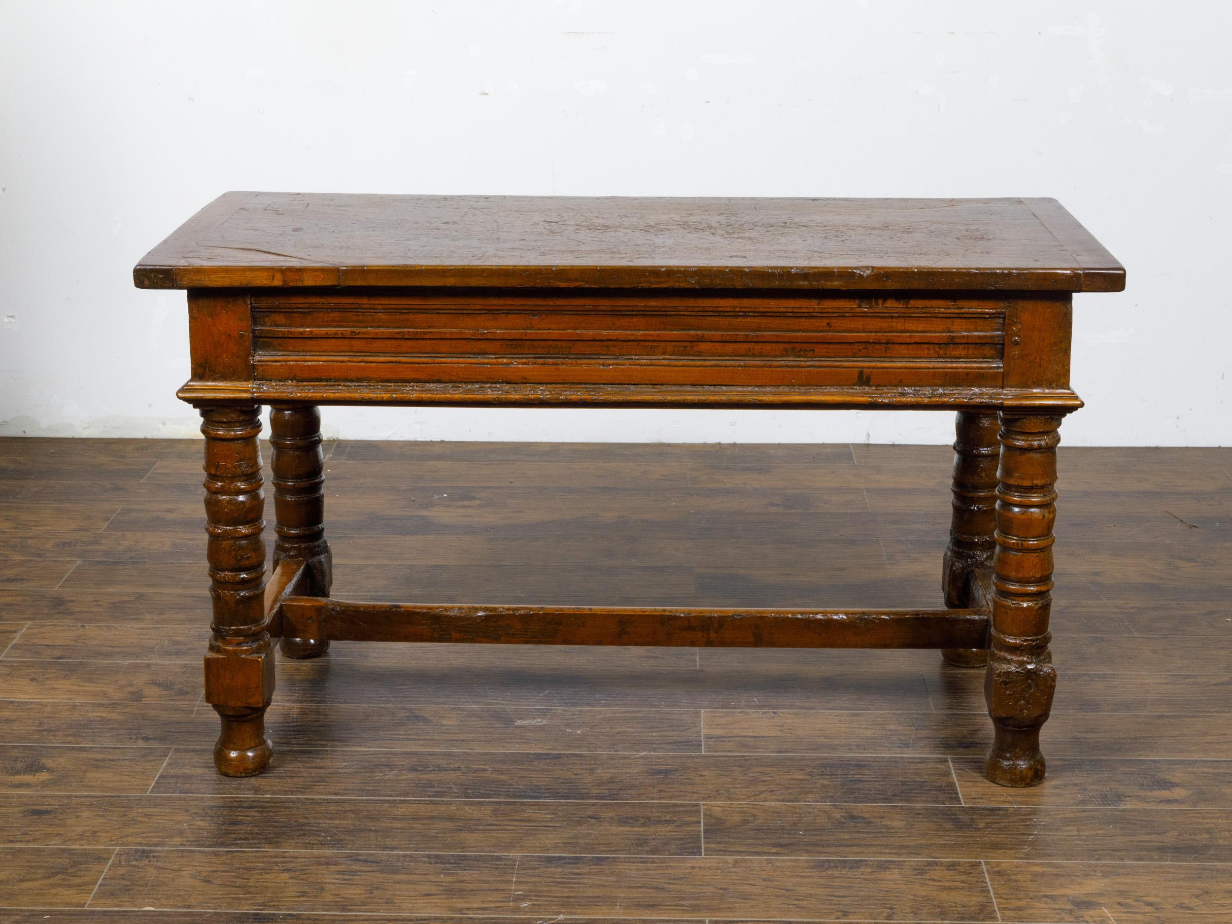 18th Century Spanish Walnut Console Table with Carved Drawers and Baluster Legs For Sale 1