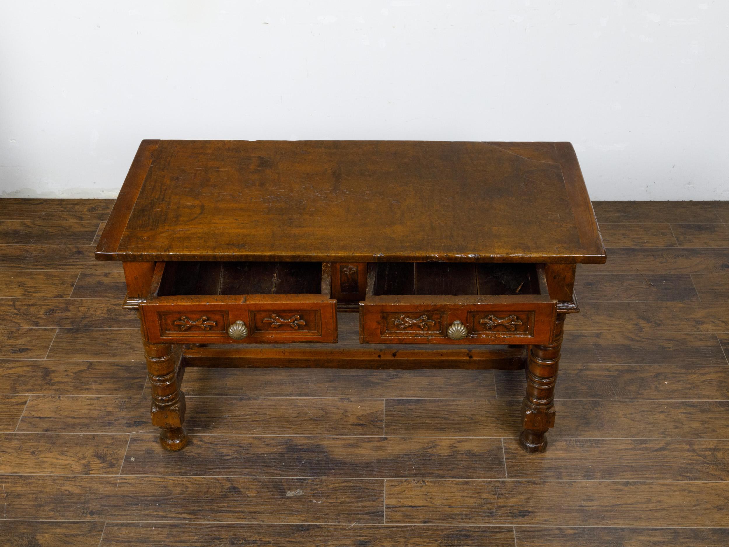 18th Century Spanish Walnut Console Table with Carved Drawers and Baluster Legs For Sale 4