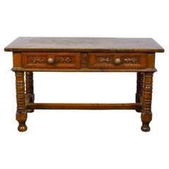 18th Century Spanish Walnut Console Table with Carved Drawers and Baluster Legs