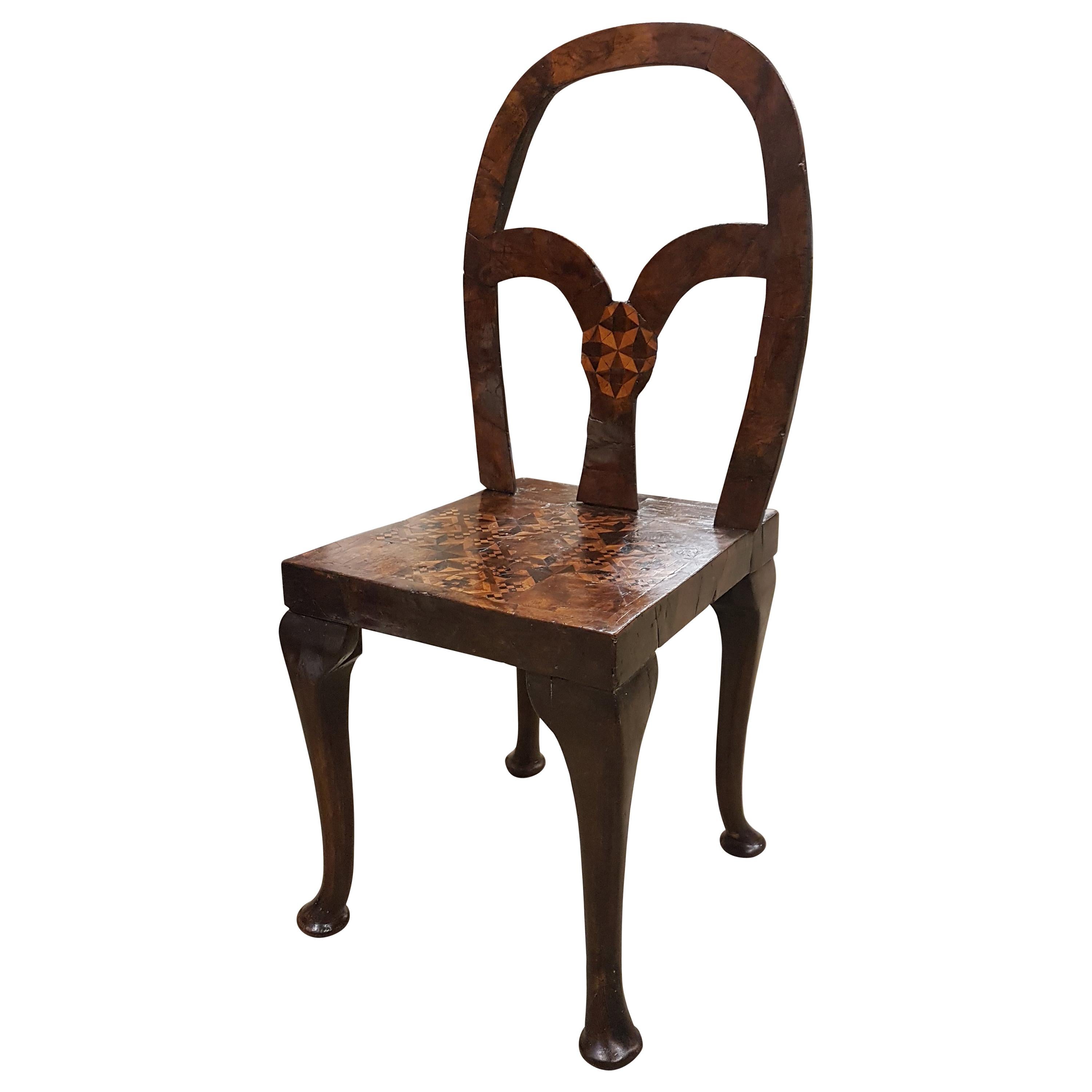 18th Century Spanish Walnut Inlaid Chair For Sale