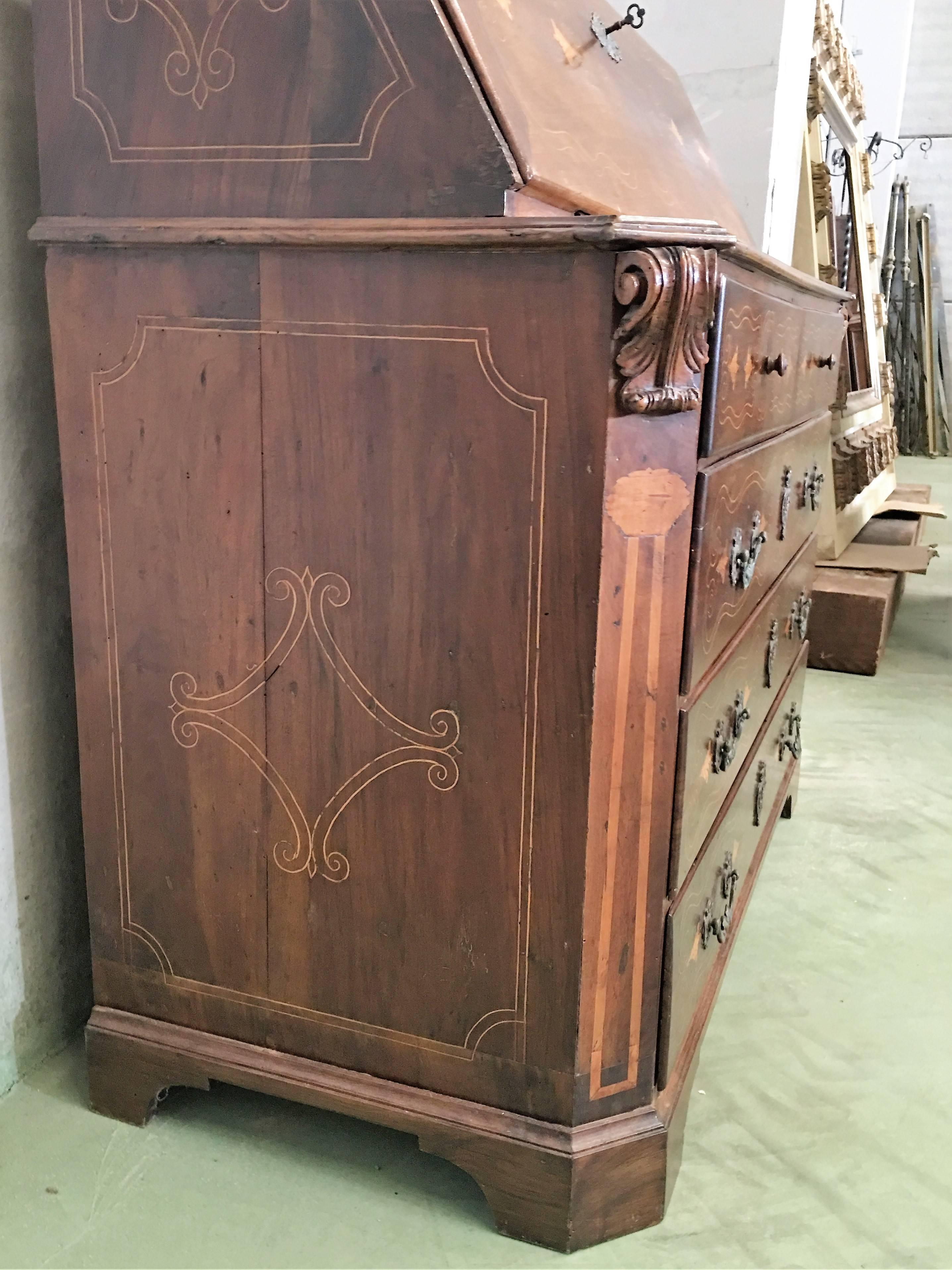 18th Century Spanish Walnut Marquetry, Chest of Drawers with Flap 2