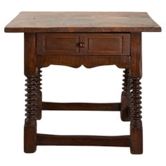 18th century Spanish walnut side table with bobbin legs