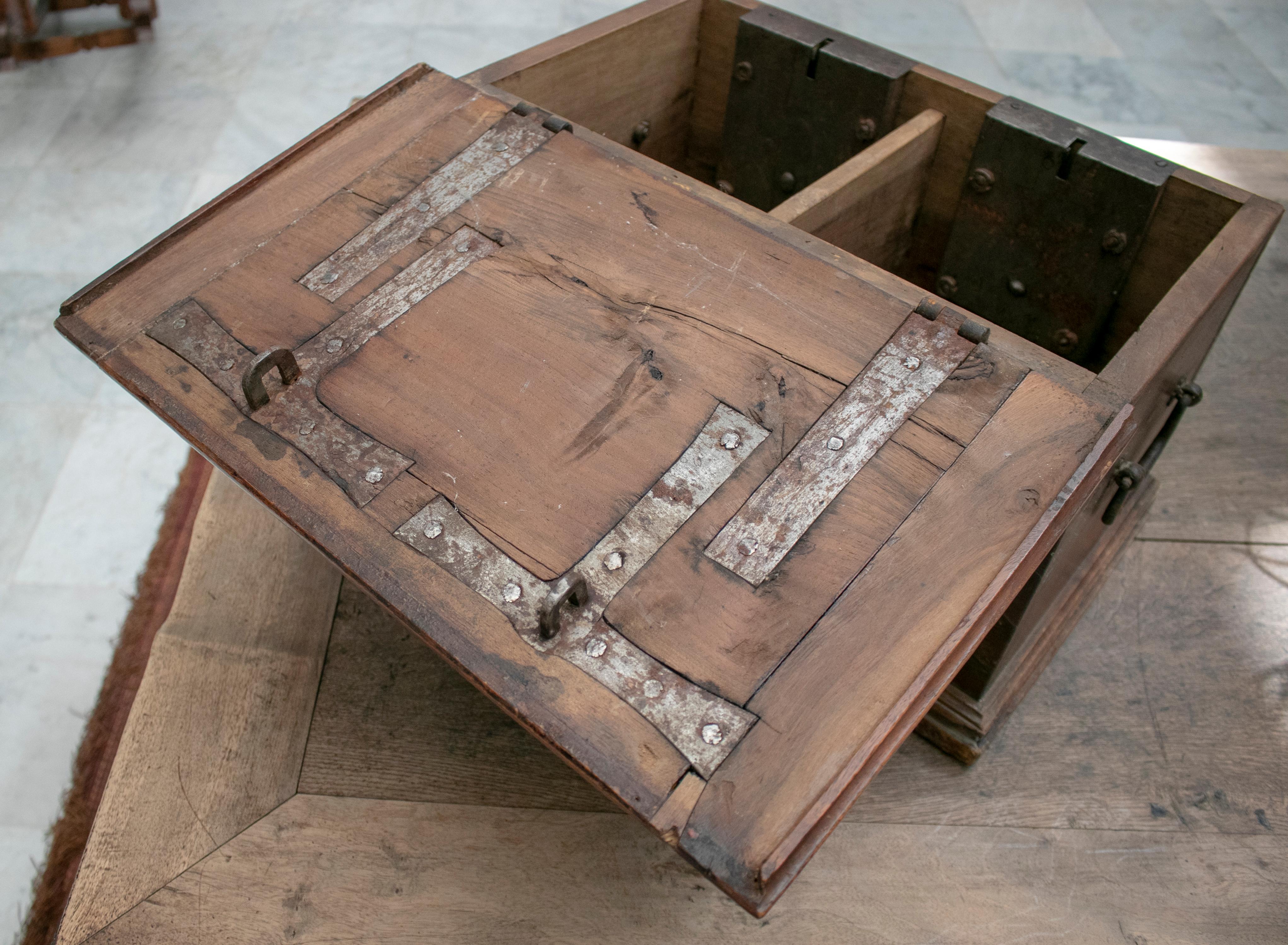 18th Century Spanish Walnut Strongbox Safe with Two Locks and Iron Fittings 7