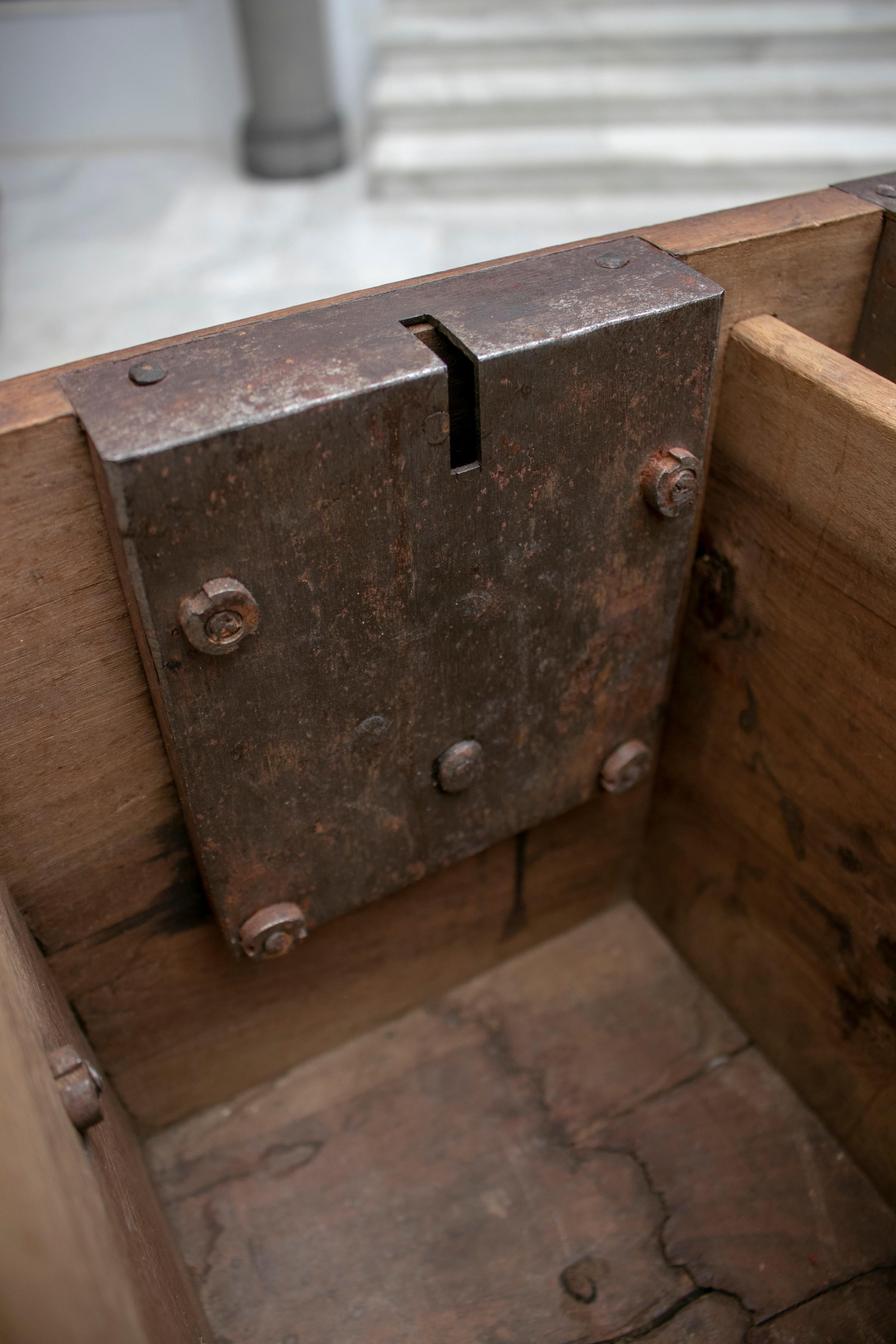 18th Century Spanish Walnut Strongbox Safe with Two Locks and Iron Fittings 9