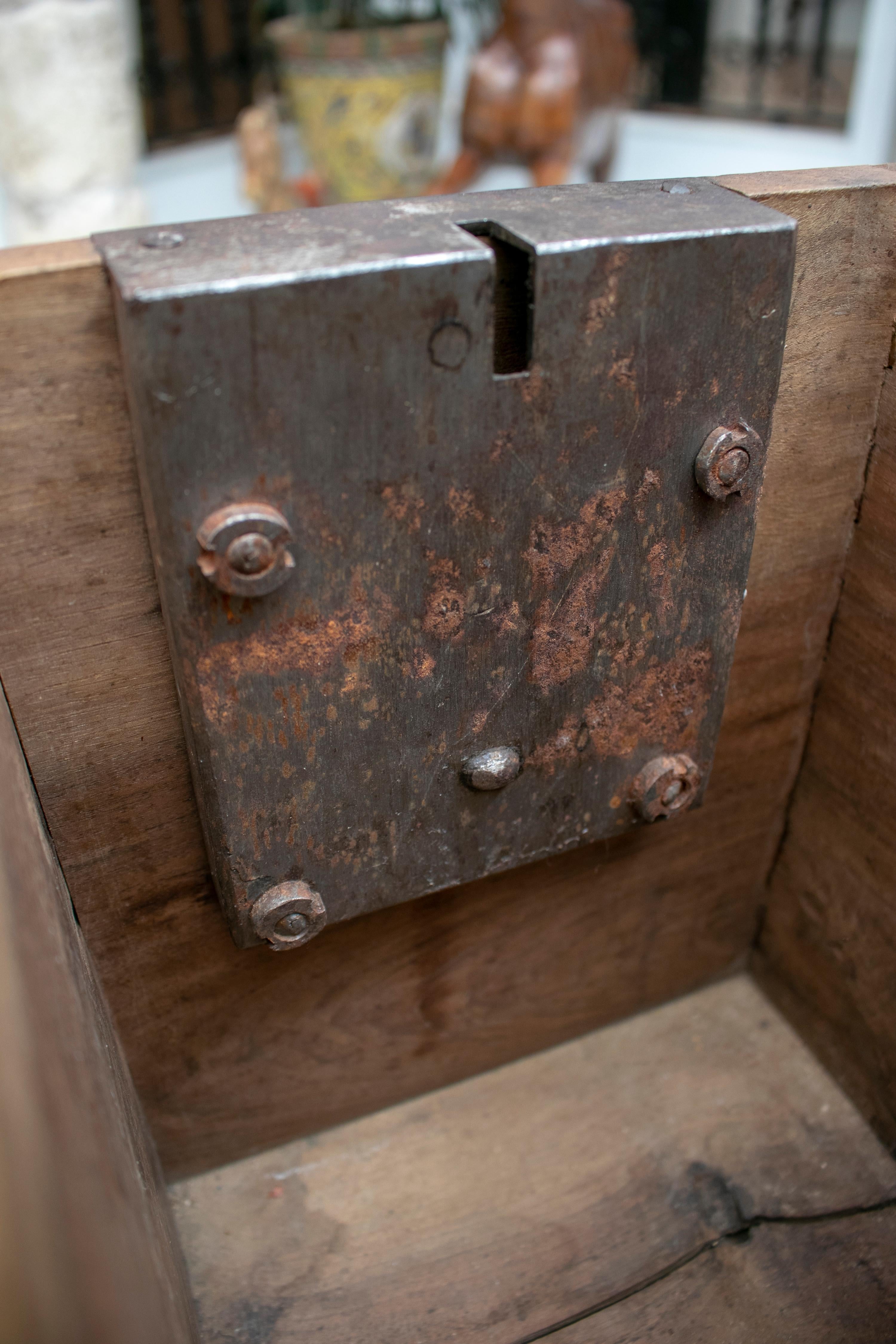 18th Century Spanish Walnut Strongbox Safe with Two Locks and Iron Fittings 12
