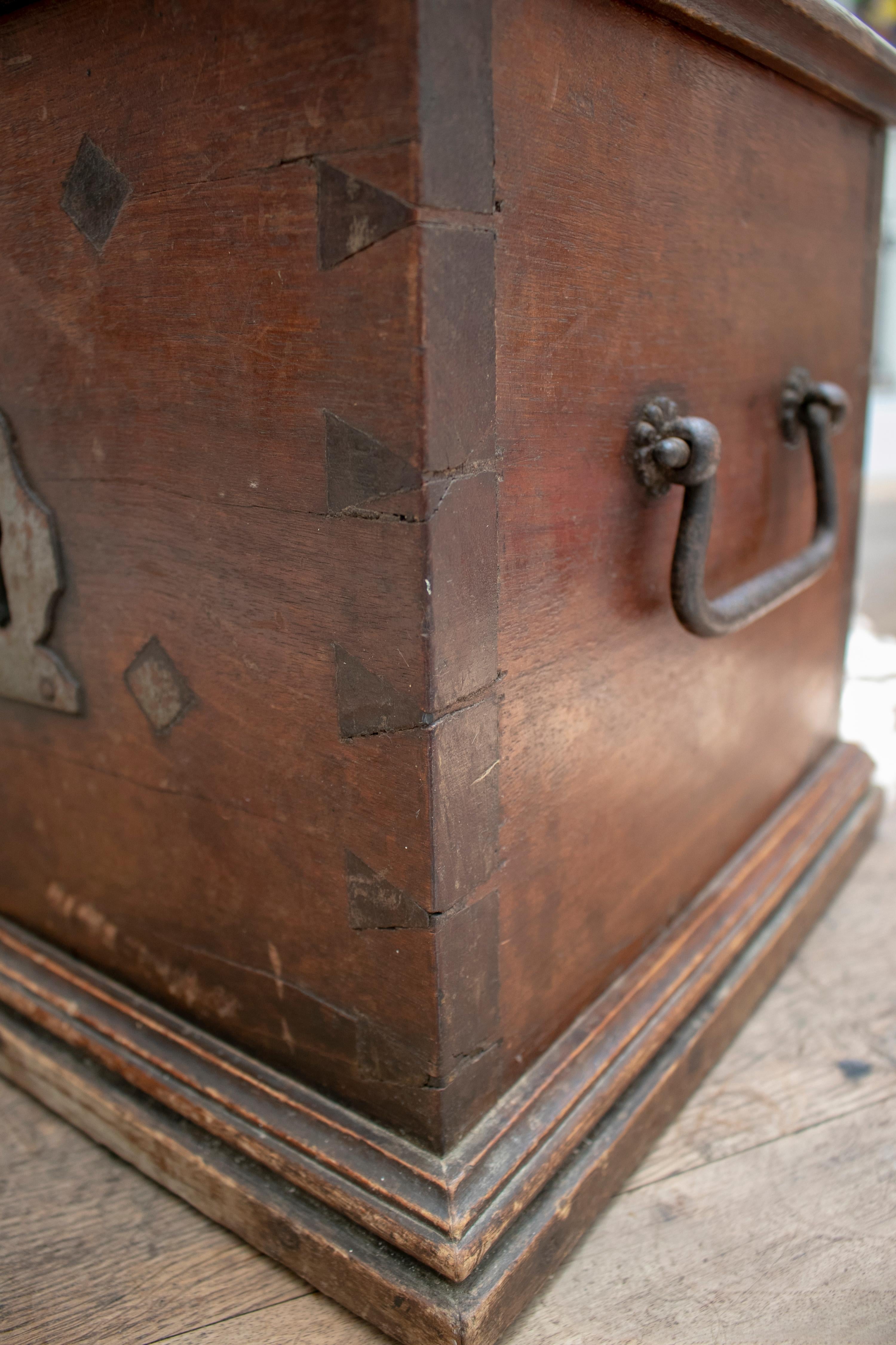 18th Century Spanish Walnut Strongbox Safe with Two Locks and Iron Fittings 14