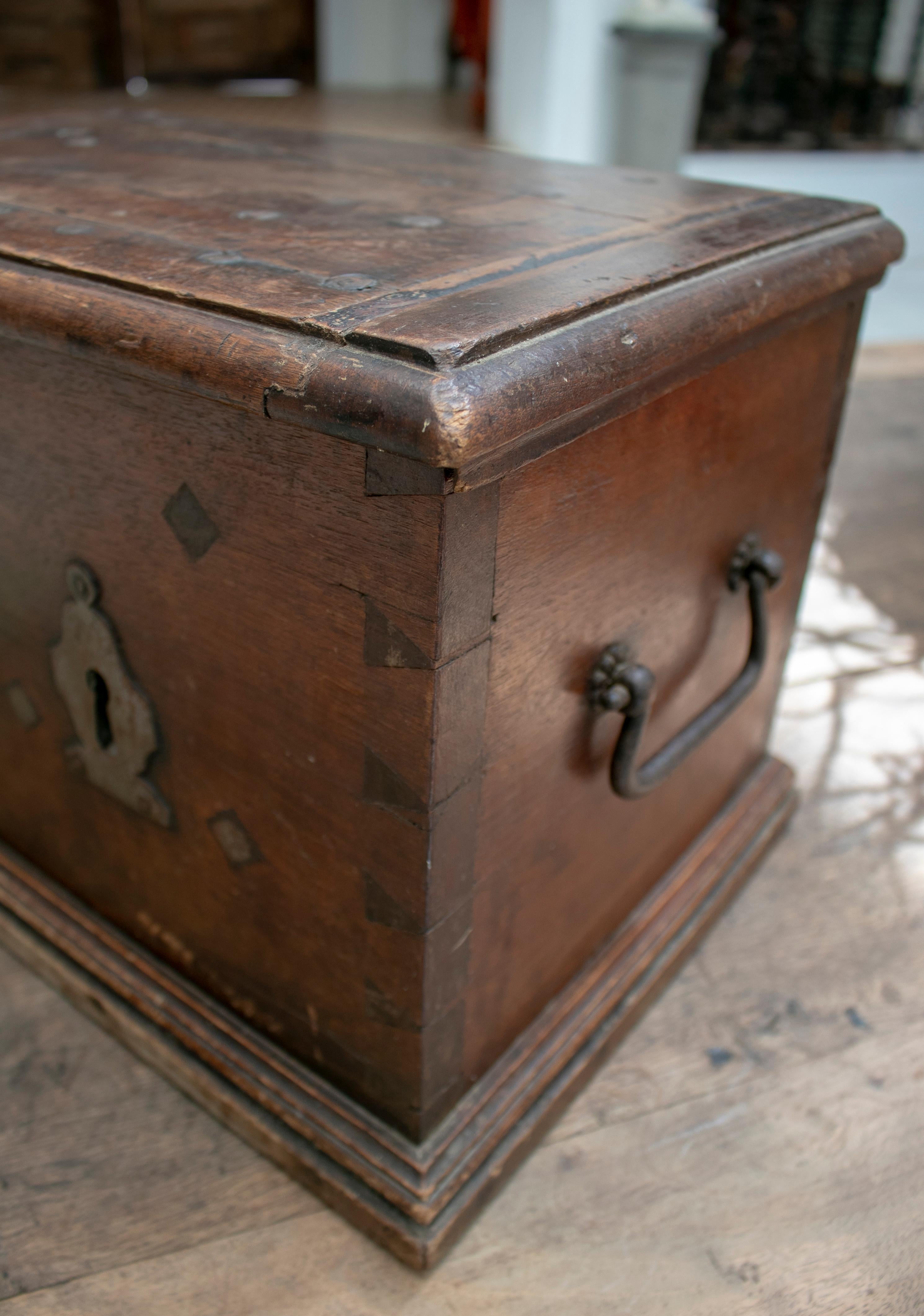 18th Century Spanish Walnut Strongbox Safe with Two Locks and Iron Fittings 15