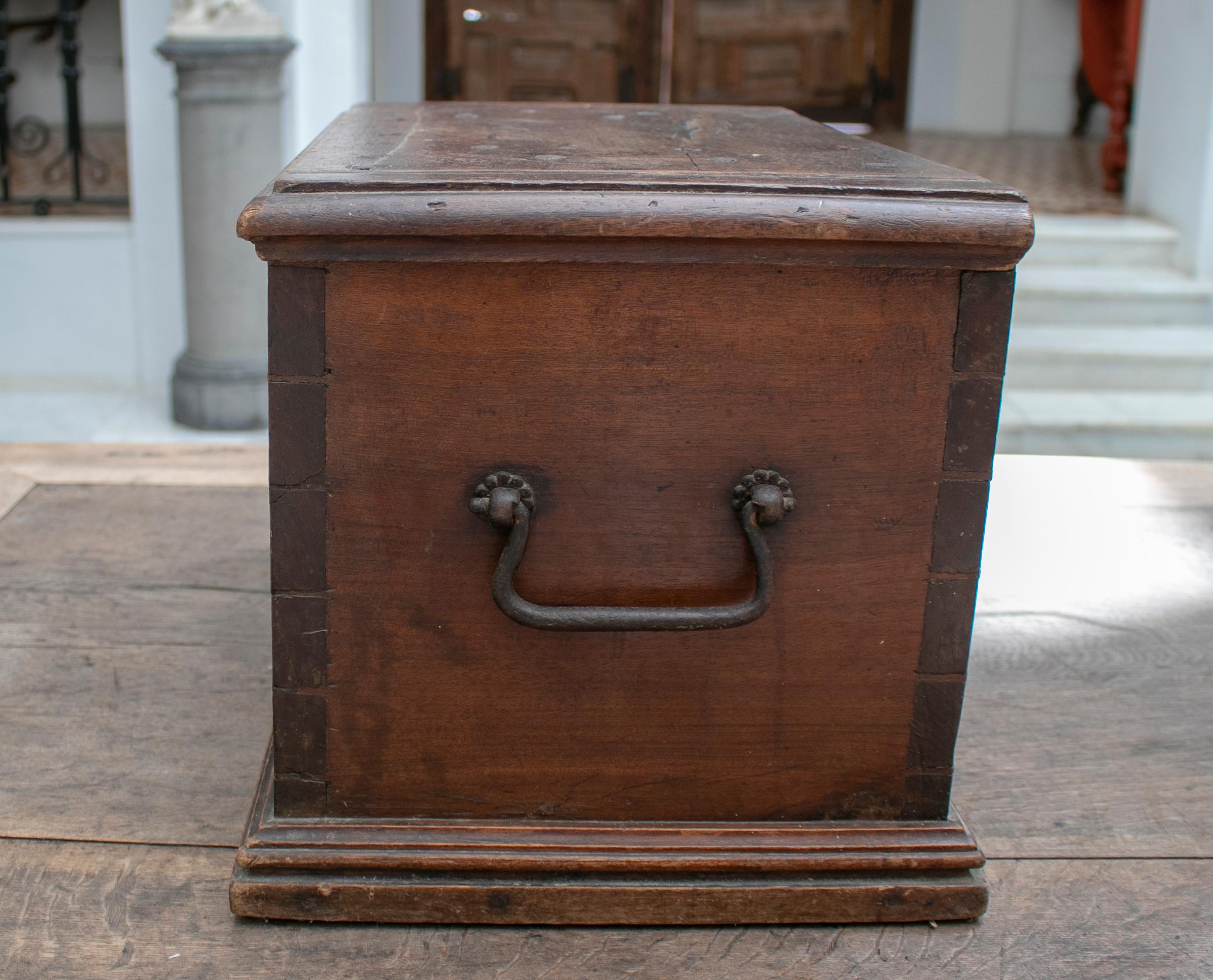 18th Century and Earlier 18th Century Spanish Walnut Strongbox Safe with Two Locks and Iron Fittings