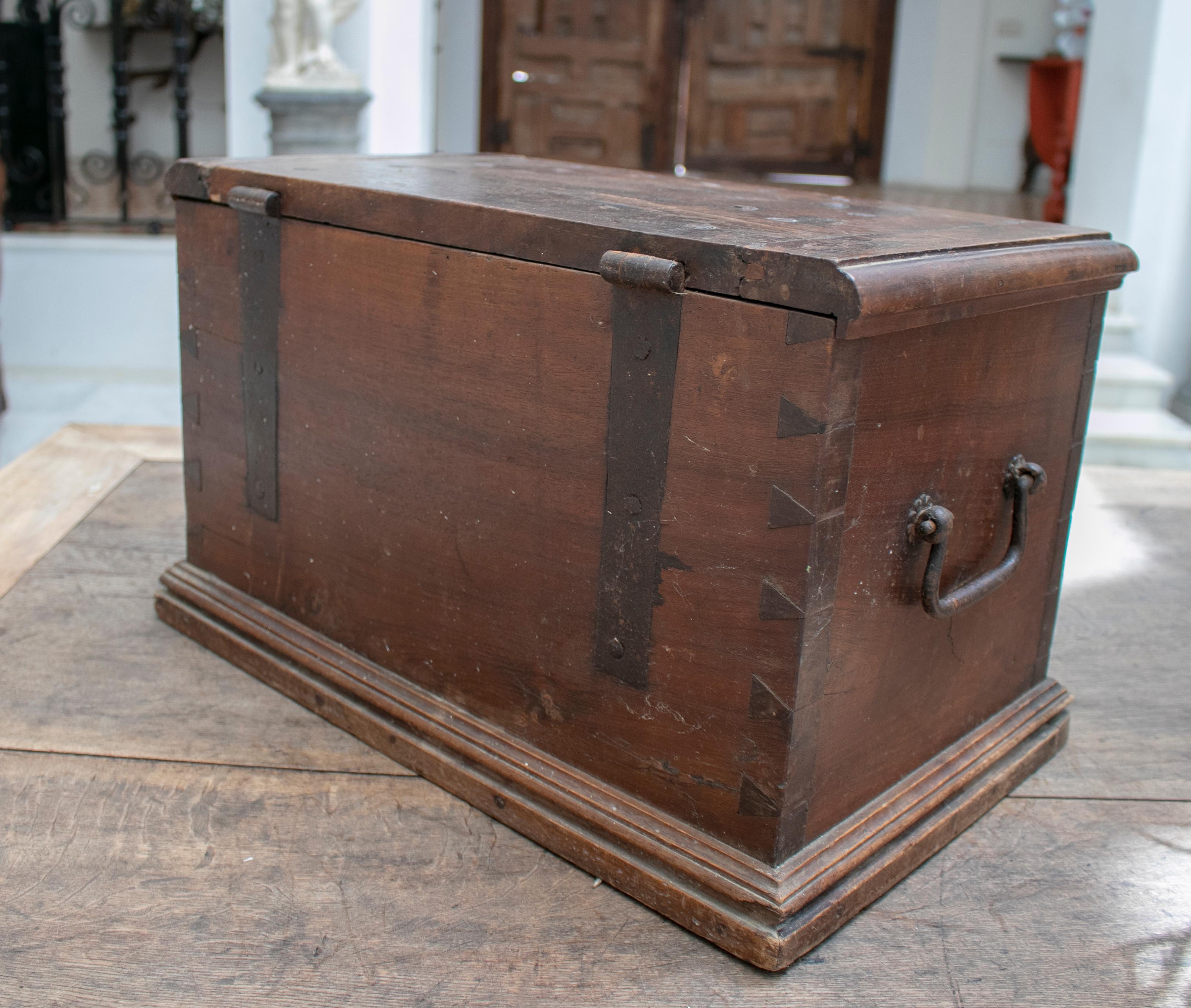 18th Century Spanish Walnut Strongbox Safe with Two Locks and Iron Fittings 2