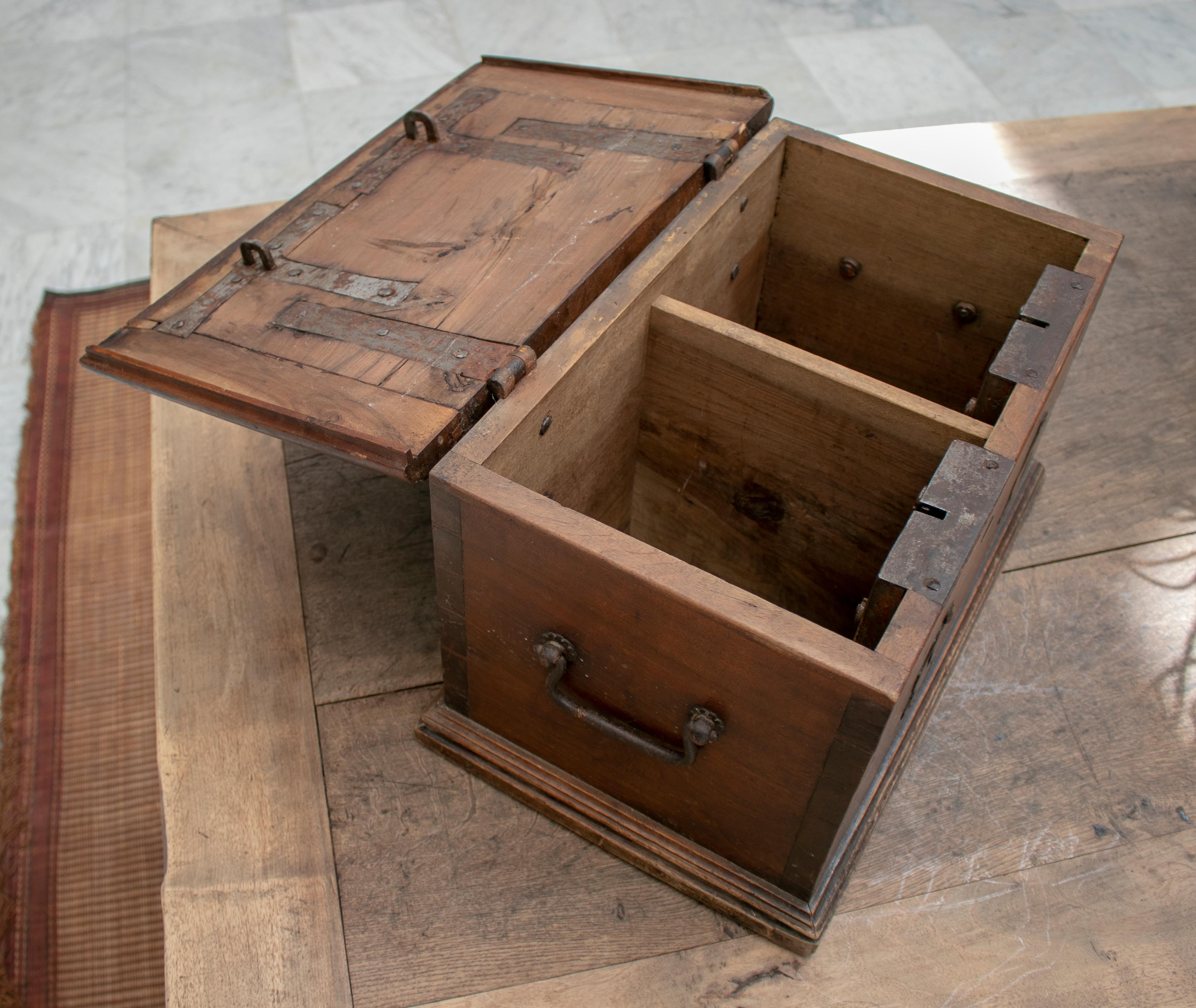 18th Century Spanish Walnut Strongbox Safe with Two Locks and Iron Fittings 5