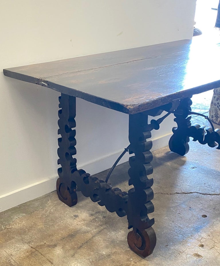 Wrought Iron 18th Century Spanish Walnut Table For Sale