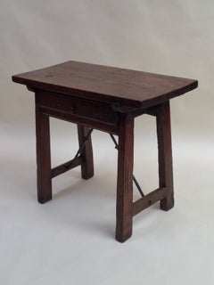 18th Century Spanish Walnut Table with Iron Stretcher