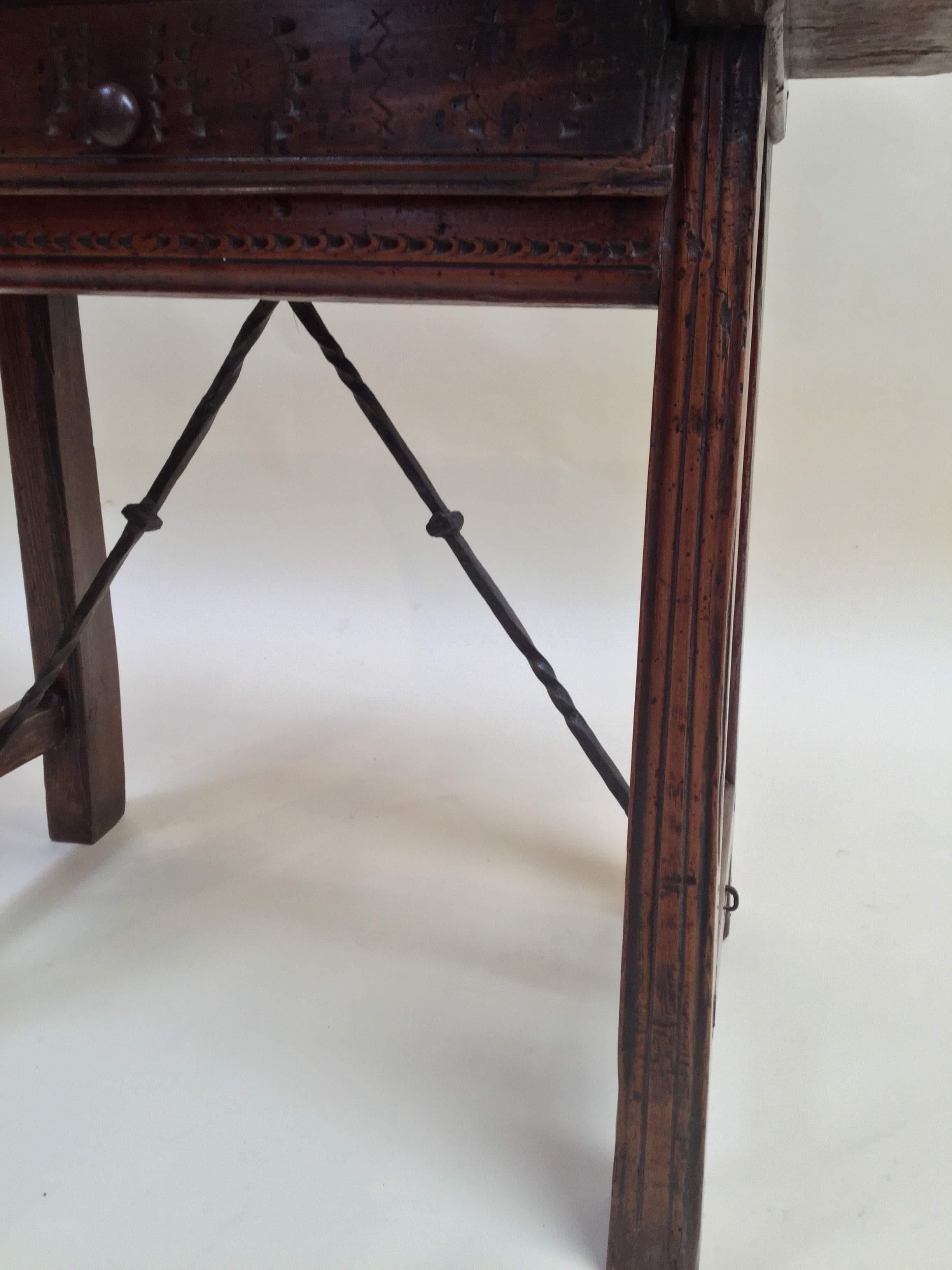 18th Century and Earlier 18th Century Spanish Walnut Table with Iron Stretcher For Sale