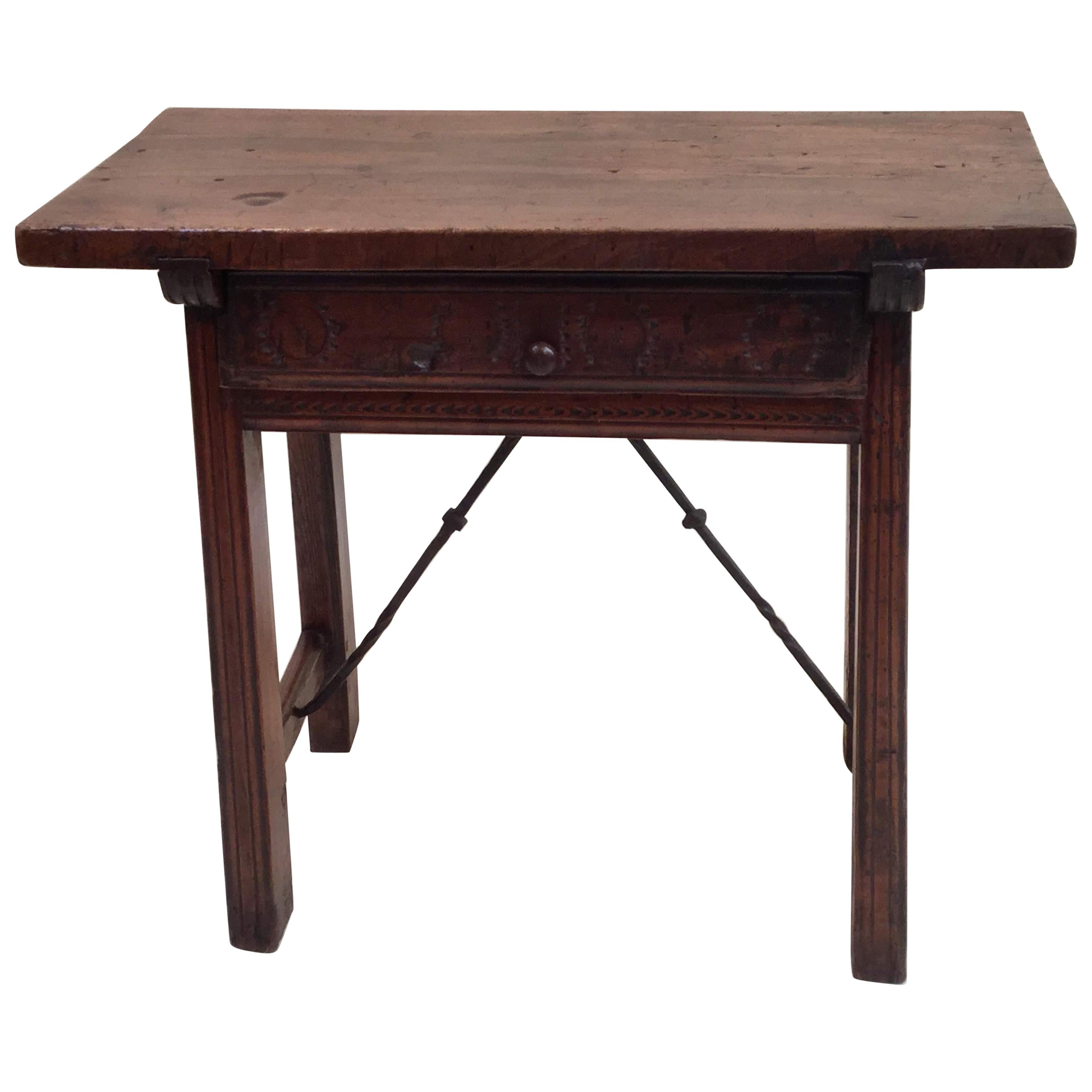 18th Century Spanish Walnut Table with Iron Stretcher For Sale