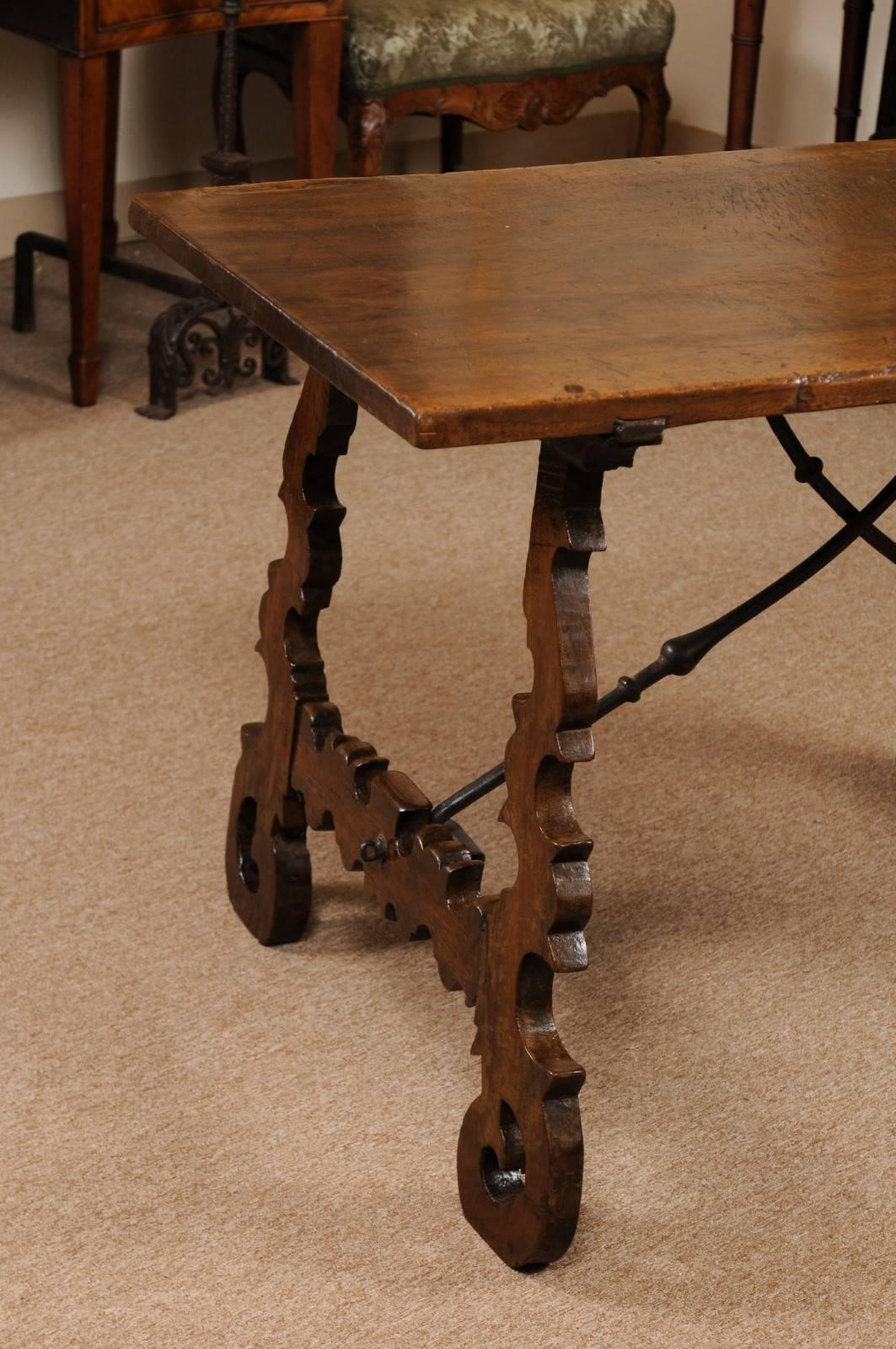 Baroque 18th Century Spanish Walnut Table with Lyre Legs