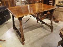 18th Century Spanish Walnut Table with Original Iron and Stacked Rings Legs