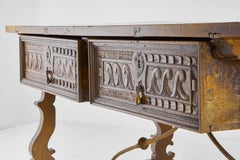 18th Century Spanish Walnut Trestle Table with Iron Stretcher