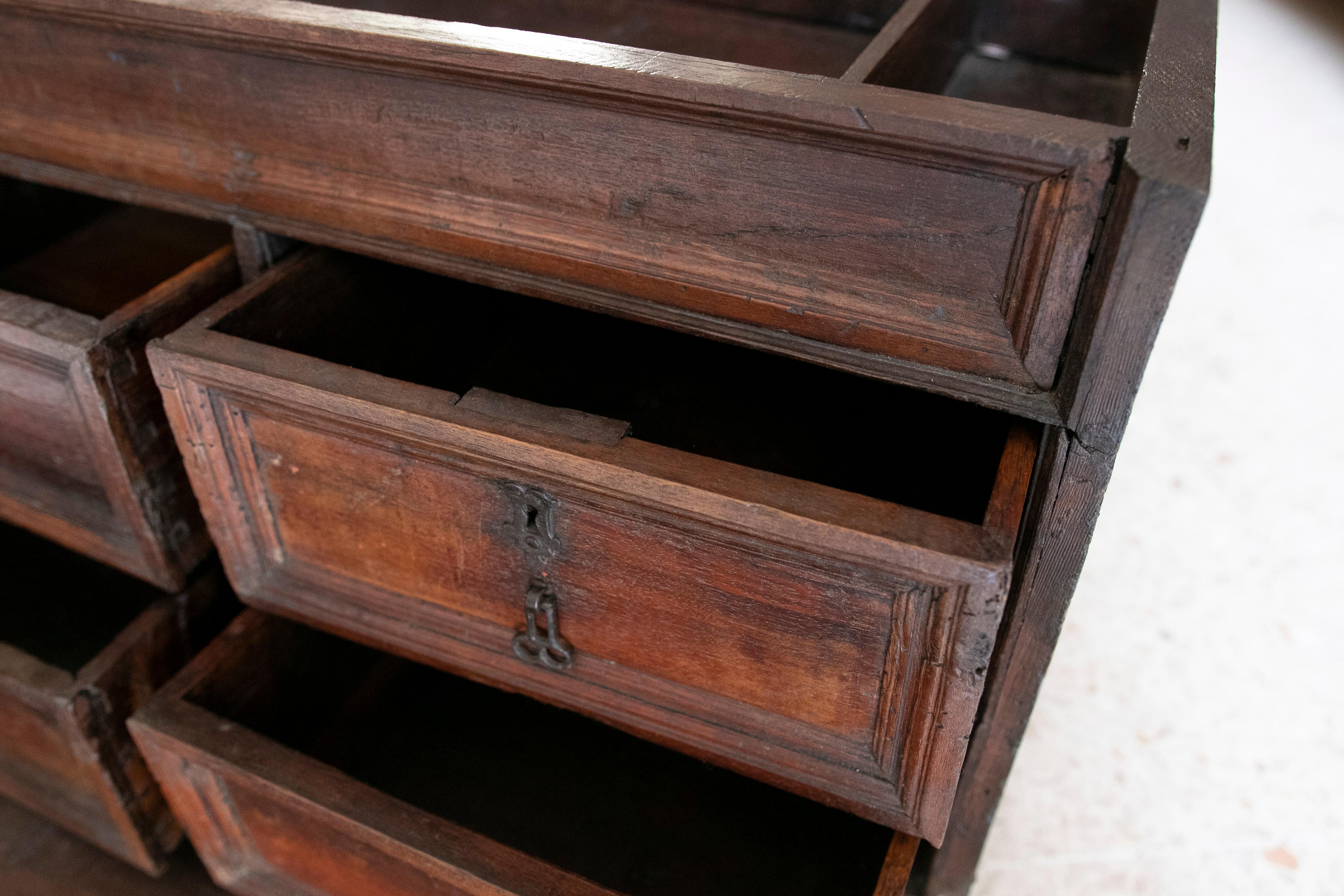 18th Century Spanish Walnut Writing Desk with Door and Drawers in the Interior For Sale 9
