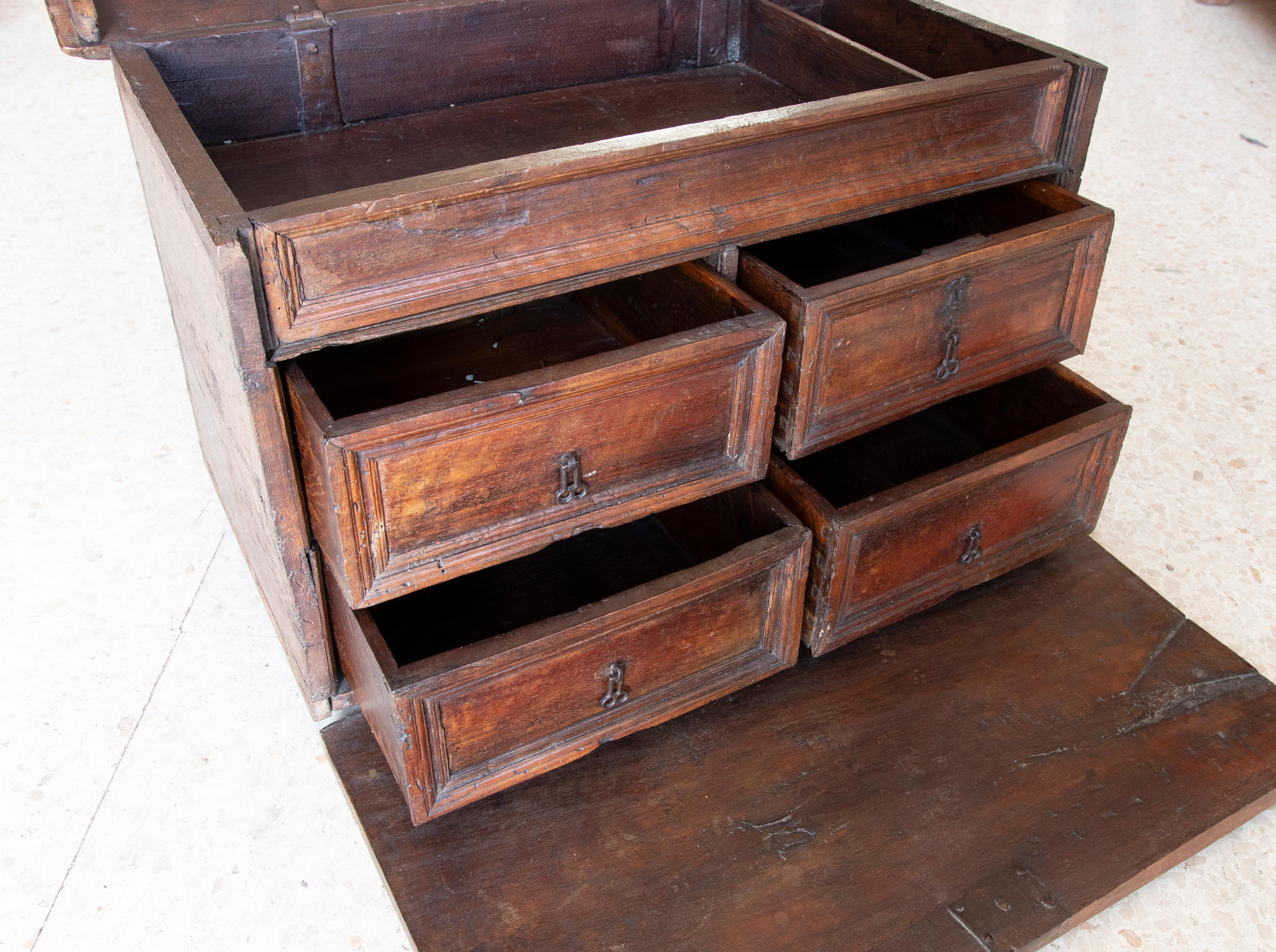 18th Century and Earlier 18th Century Spanish Walnut Writing Desk with Door and Drawers in the Interior For Sale