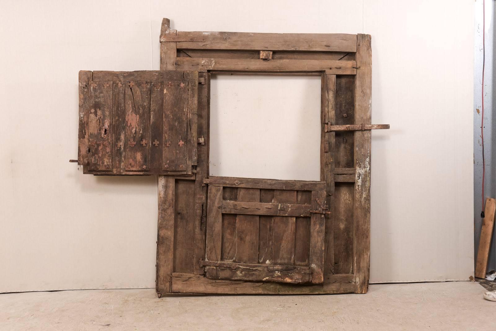 18th Century Spanish Wood & Iron Split-Door Within it's Original Casing In Good Condition For Sale In Atlanta, GA