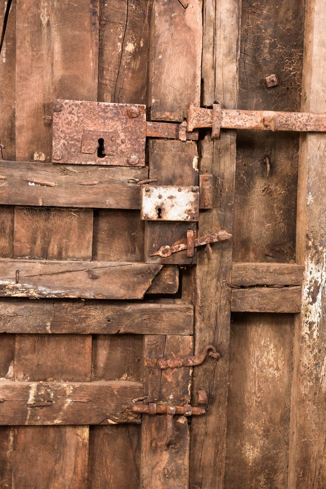 18th Century Spanish Wood & Iron Split-Door Within it's Original Casing For Sale 1