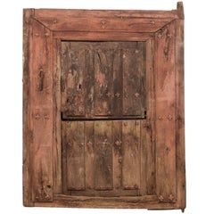 Antique 18th Century Spanish Wood & Iron Split-Door Within it's Original Casing