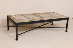 18th Century Spanish Wood Door Made Rustic Coffee Table with Custom Metal Legs