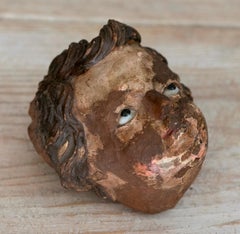 18th Century Spanish Wooden Angel's Head with Vitreous Paste Eyes