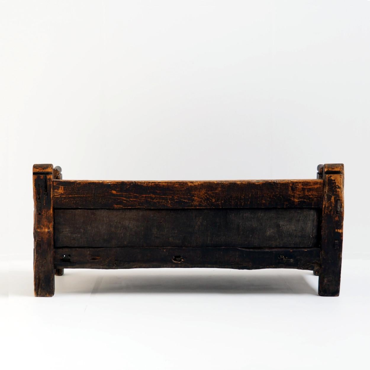 Stained 18th Century Spanish Wooden Bench with Wonderful Patina For Sale