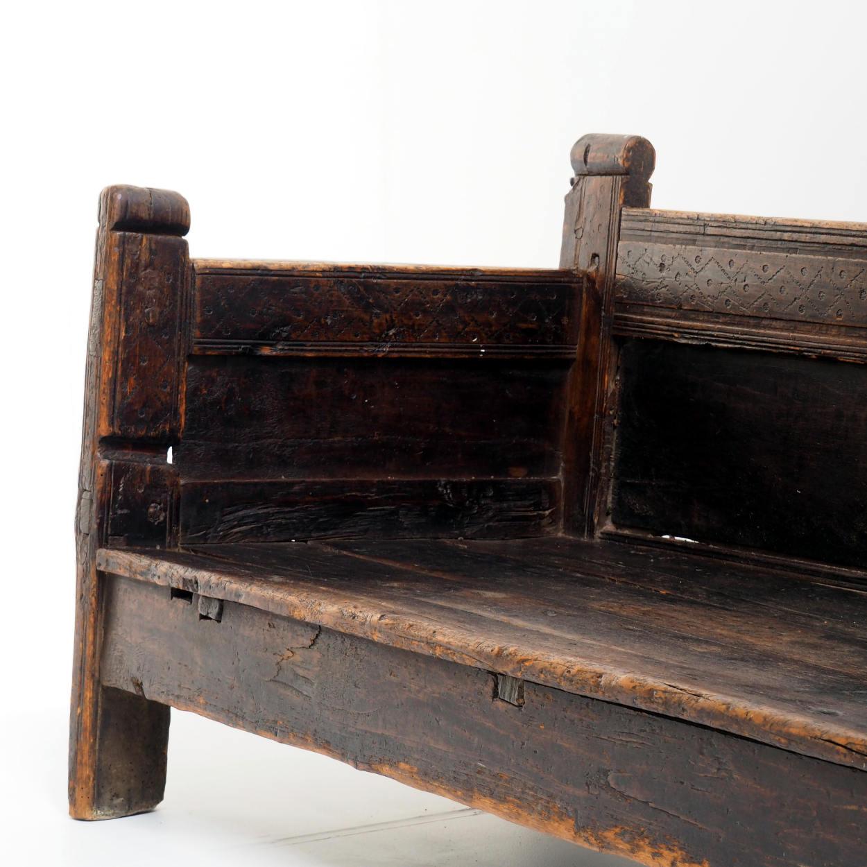 18th Century and Earlier 18th Century Spanish Wooden Bench with Wonderful Patina For Sale