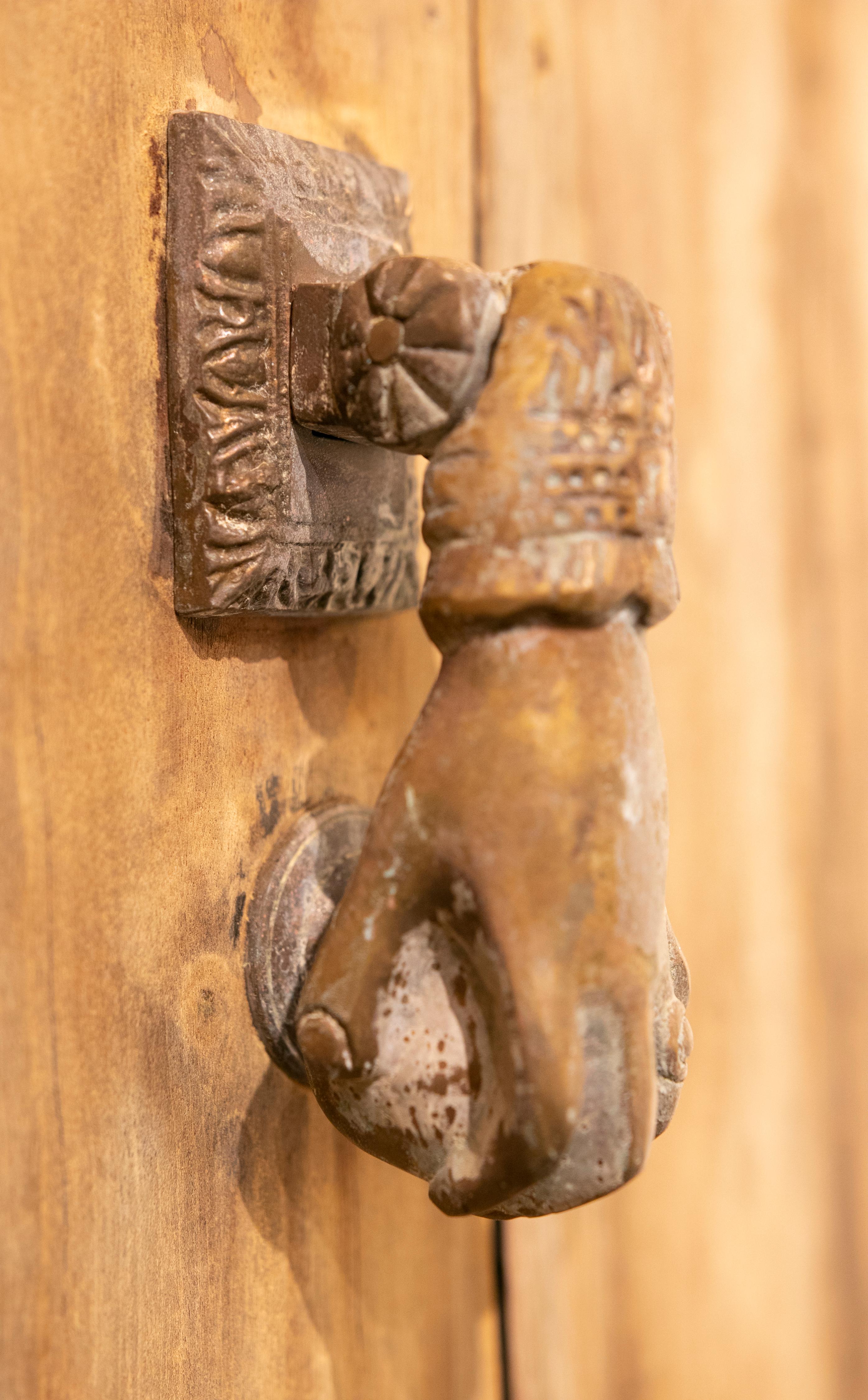 18th Century Spanish Wooden Door with Bronze Nail Decoration 7