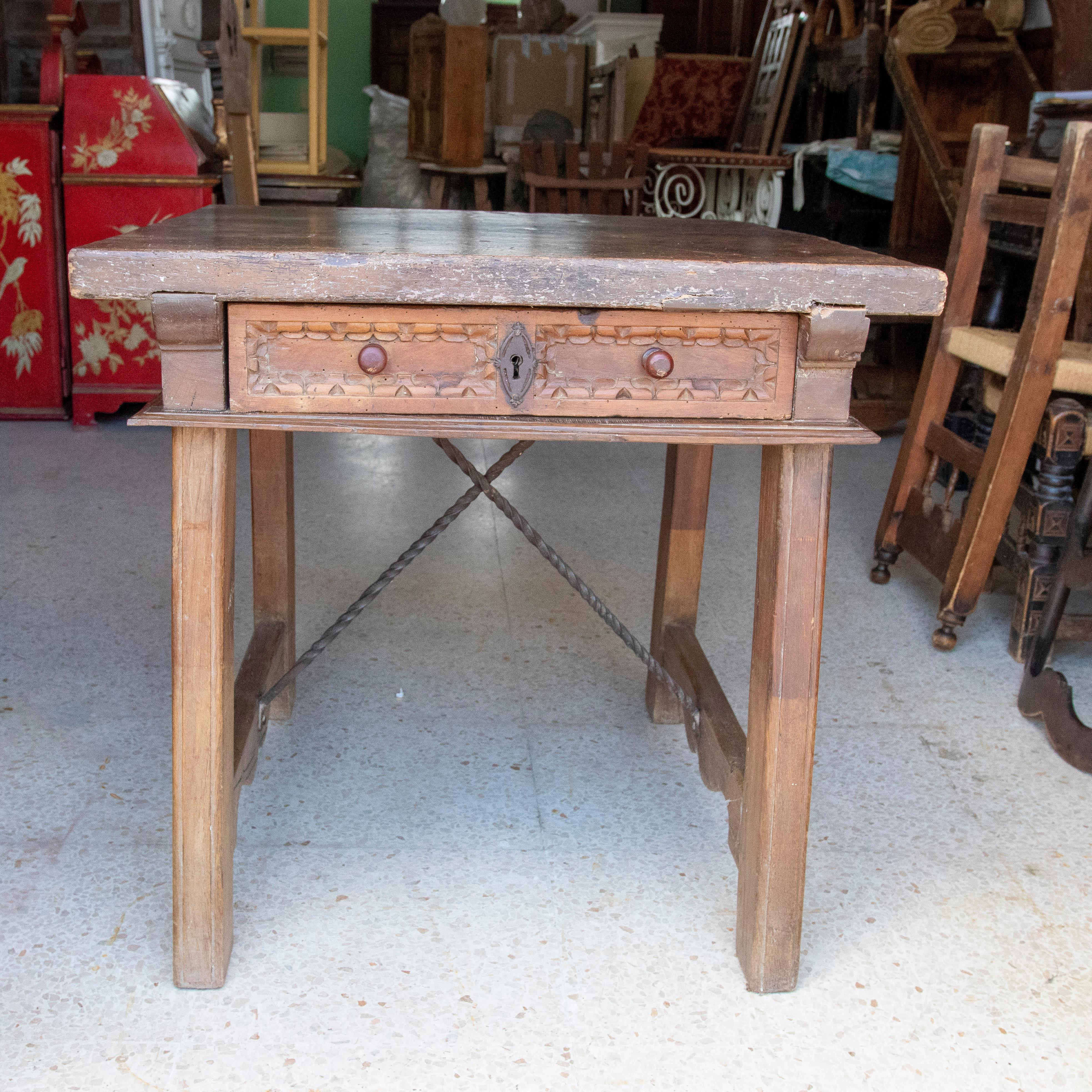 18th Century Spanish Wooden Side Table with Drawer For Sale 9