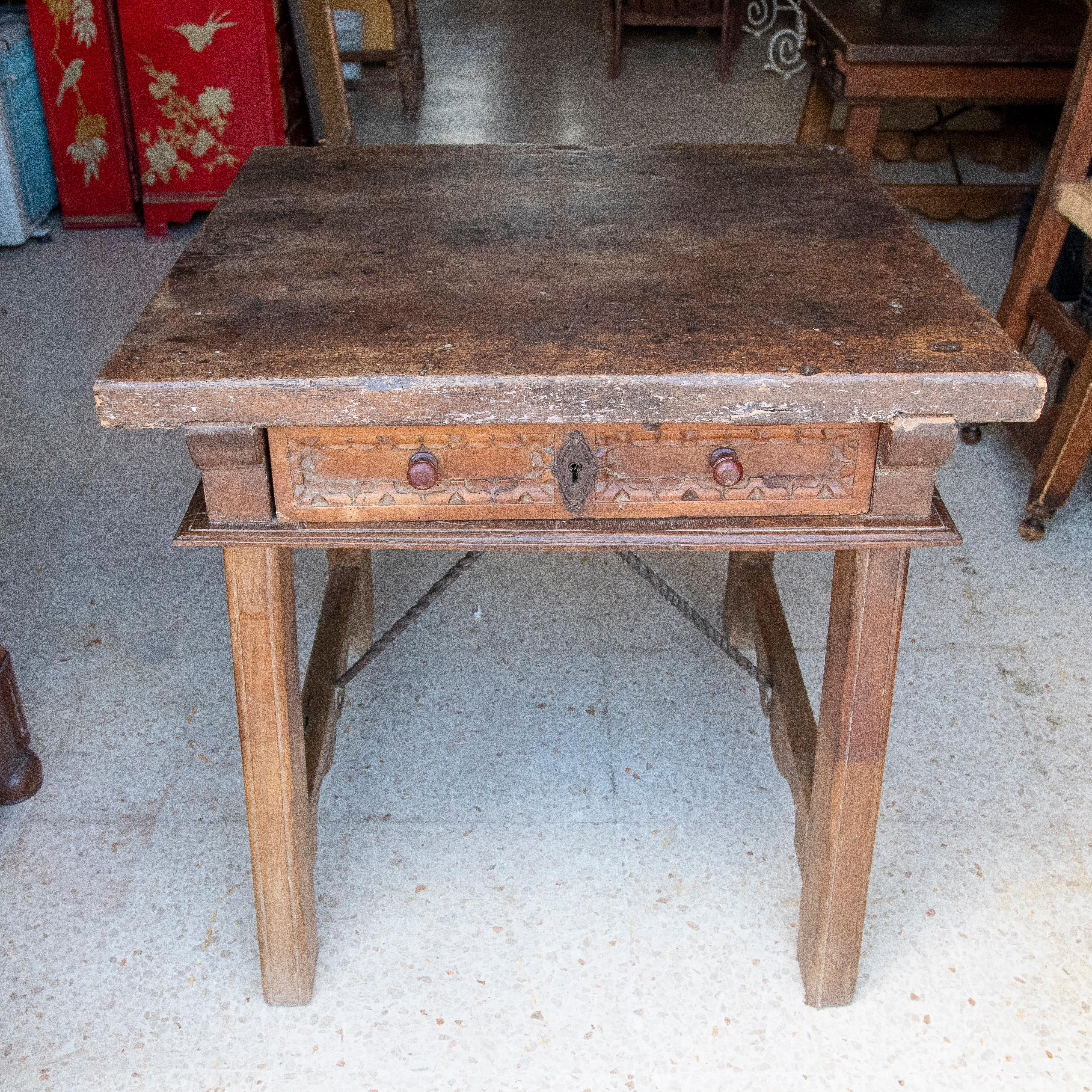 18th Century Spanish Wooden Side Table with Drawer For Sale 10