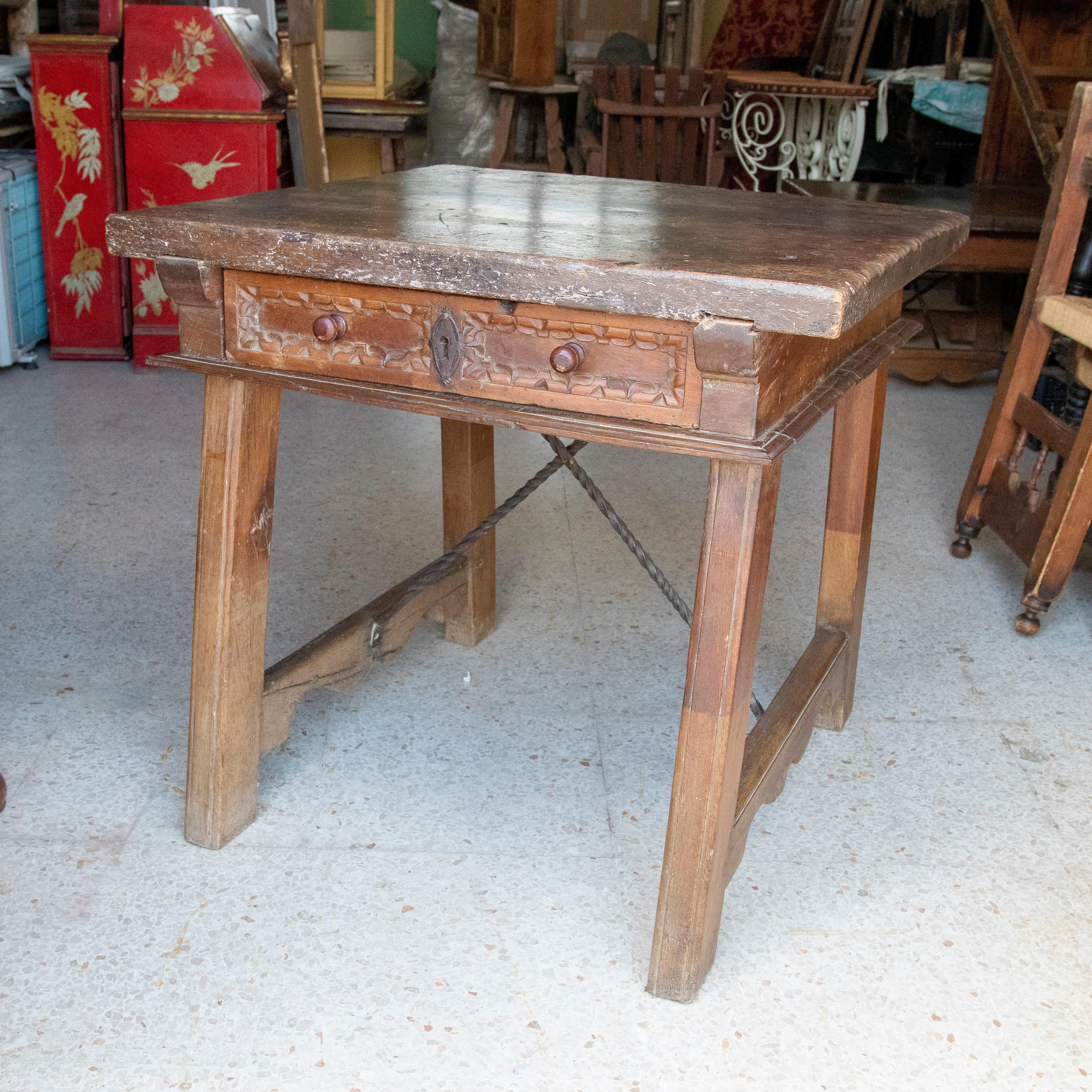 18th Century Spanish Wooden Side Table with Drawer For Sale 11