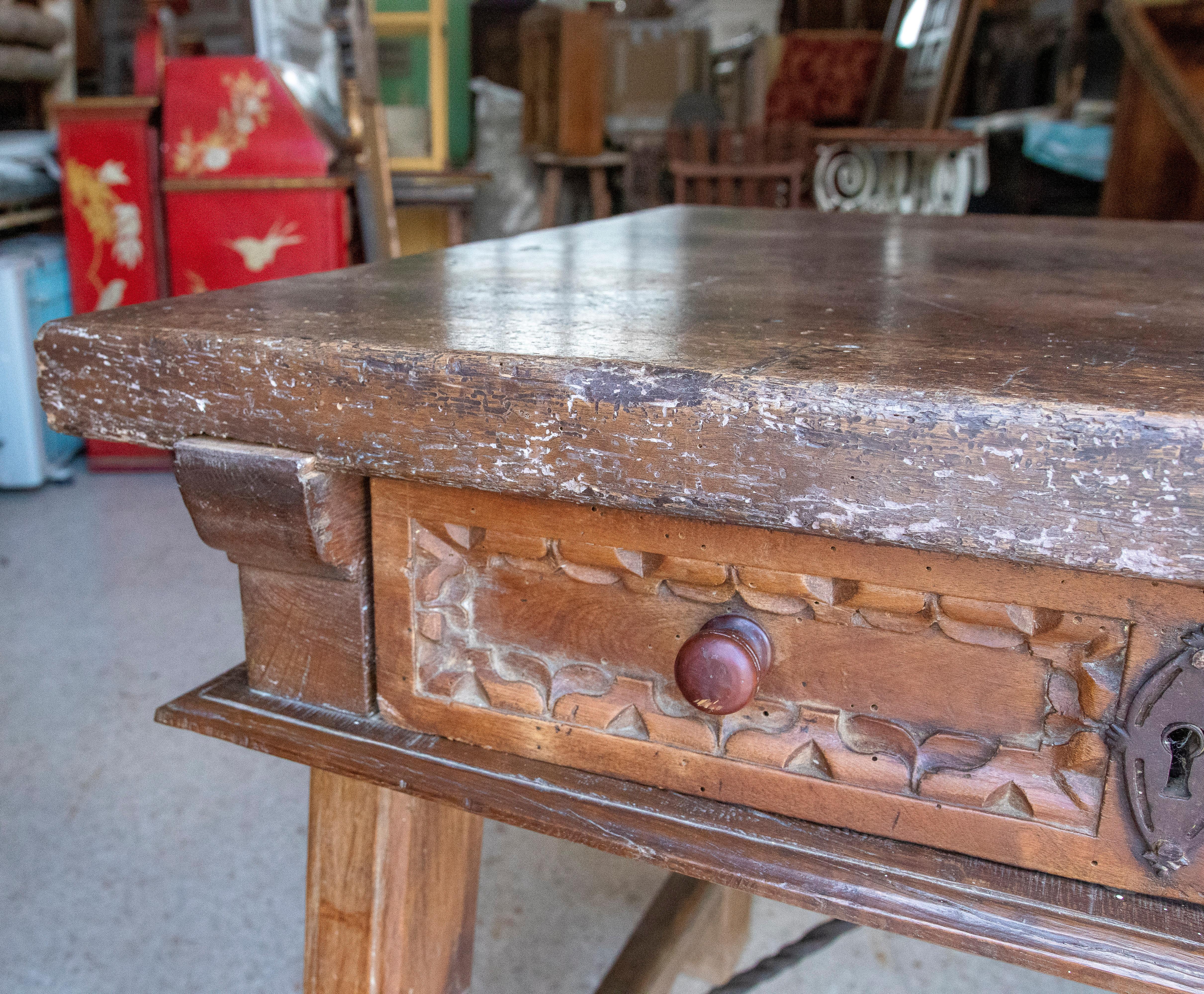 18th Century Spanish Wooden Side Table with Drawer For Sale 12