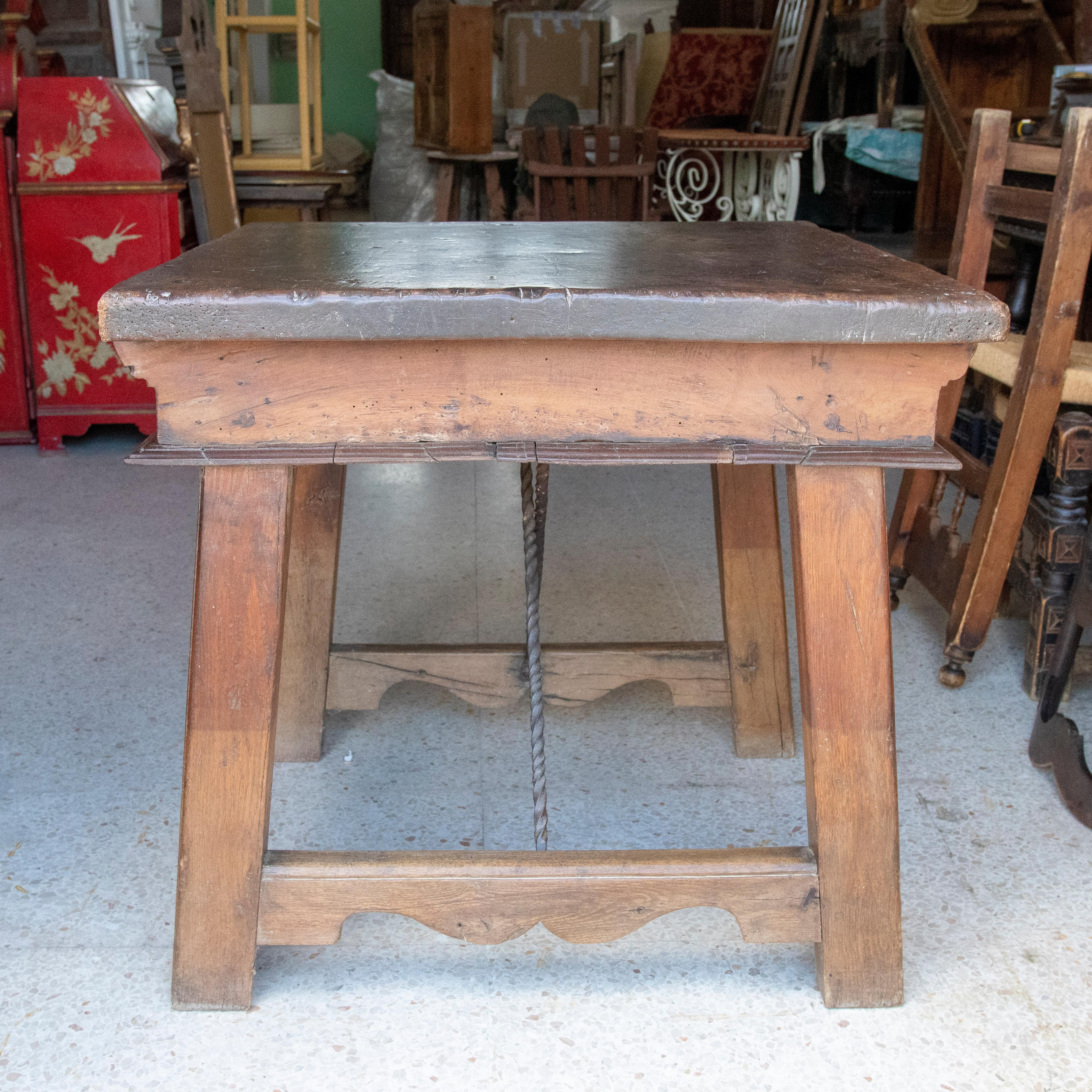 18th century Spanish wooden side table with drawer.
