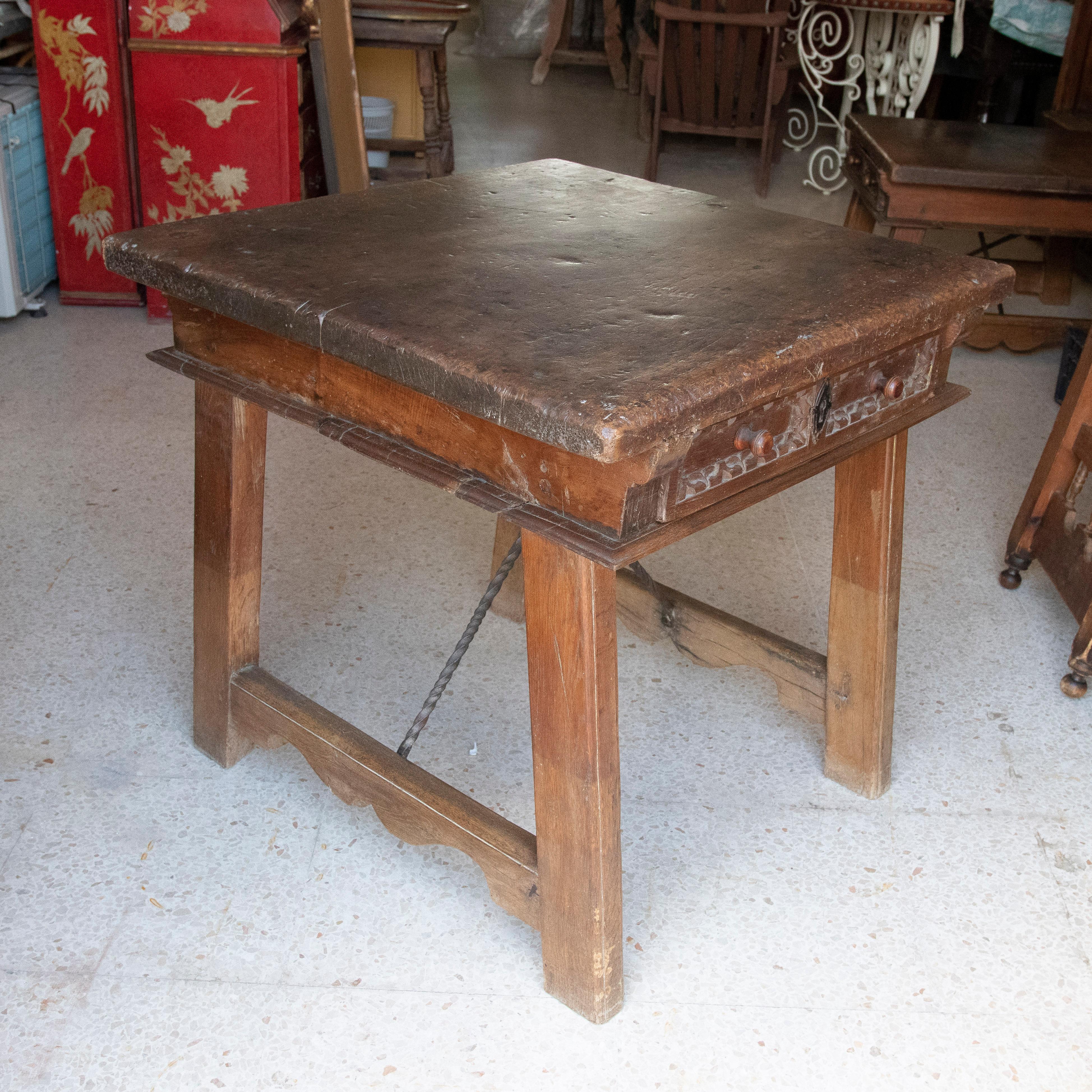 18th Century and Earlier 18th Century Spanish Wooden Side Table with Drawer For Sale