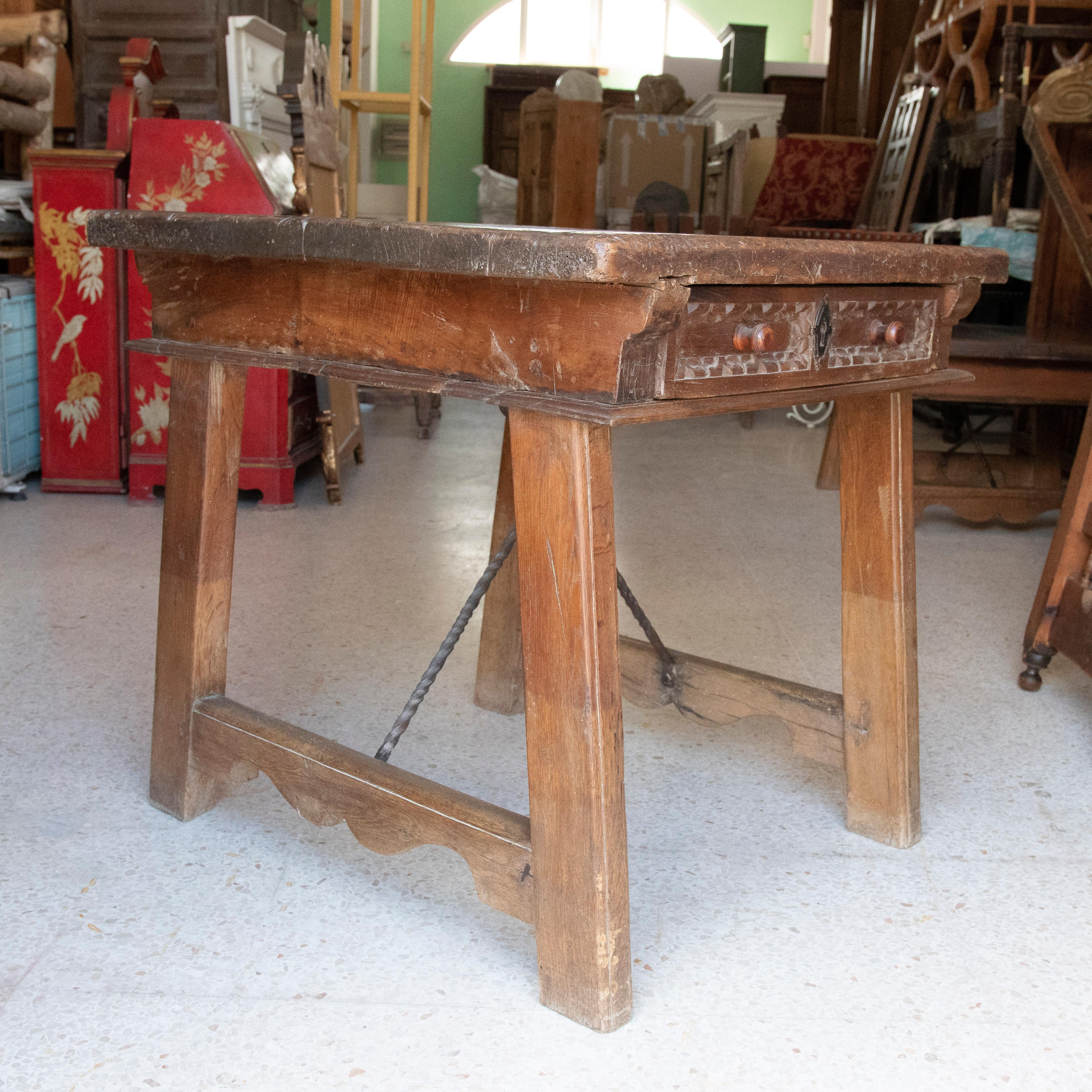 18th Century Spanish Wooden Side Table with Drawer For Sale 1