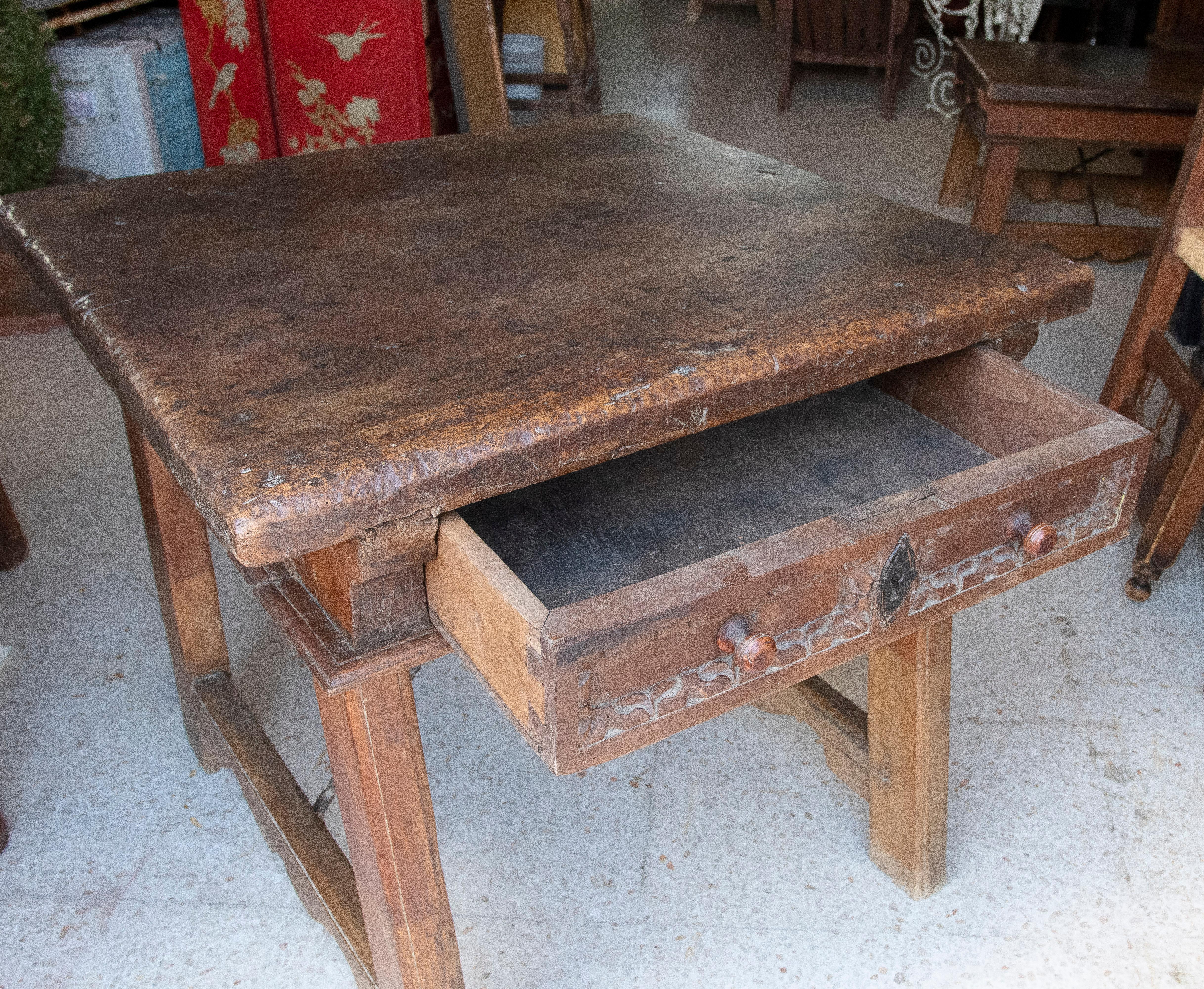 18th Century Spanish Wooden Side Table with Drawer For Sale 2