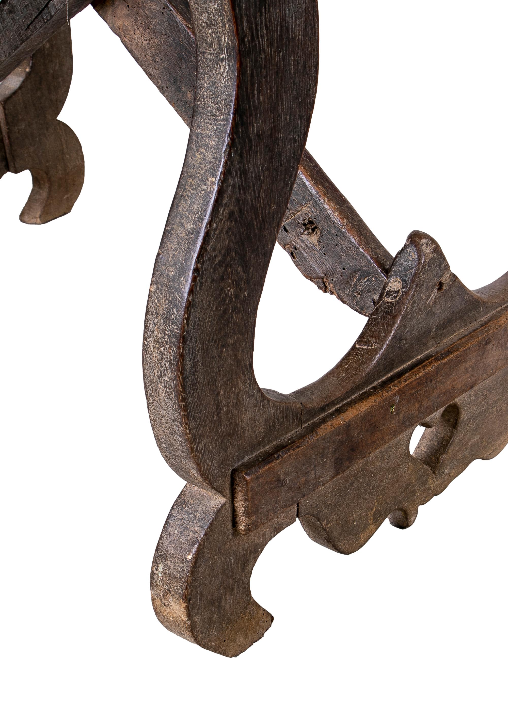 18th Century Spanish Wooden Table w/ Lyre legs 1