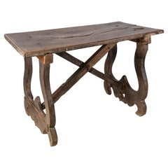 Antique 18th Century Spanish Wooden Table w/ Lyre legs