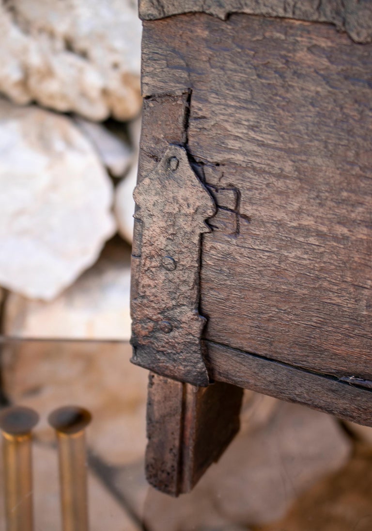 18th Century Spanish Wooden Trunk with Iron Hardware For Sale at