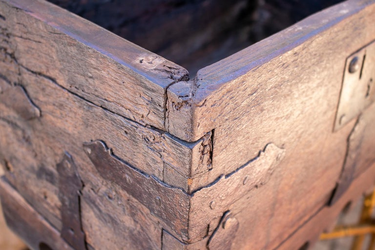 18th Century Spanish Wooden Trunk with Iron Hardware For Sale at