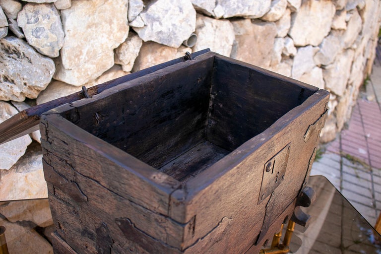 18th Century Spanish Wooden Trunk with Iron Hardware For Sale at