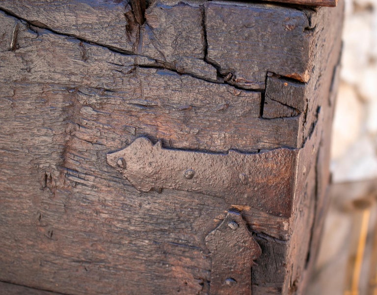 18th Century Spanish Wooden Trunk with Iron Hardware For Sale at